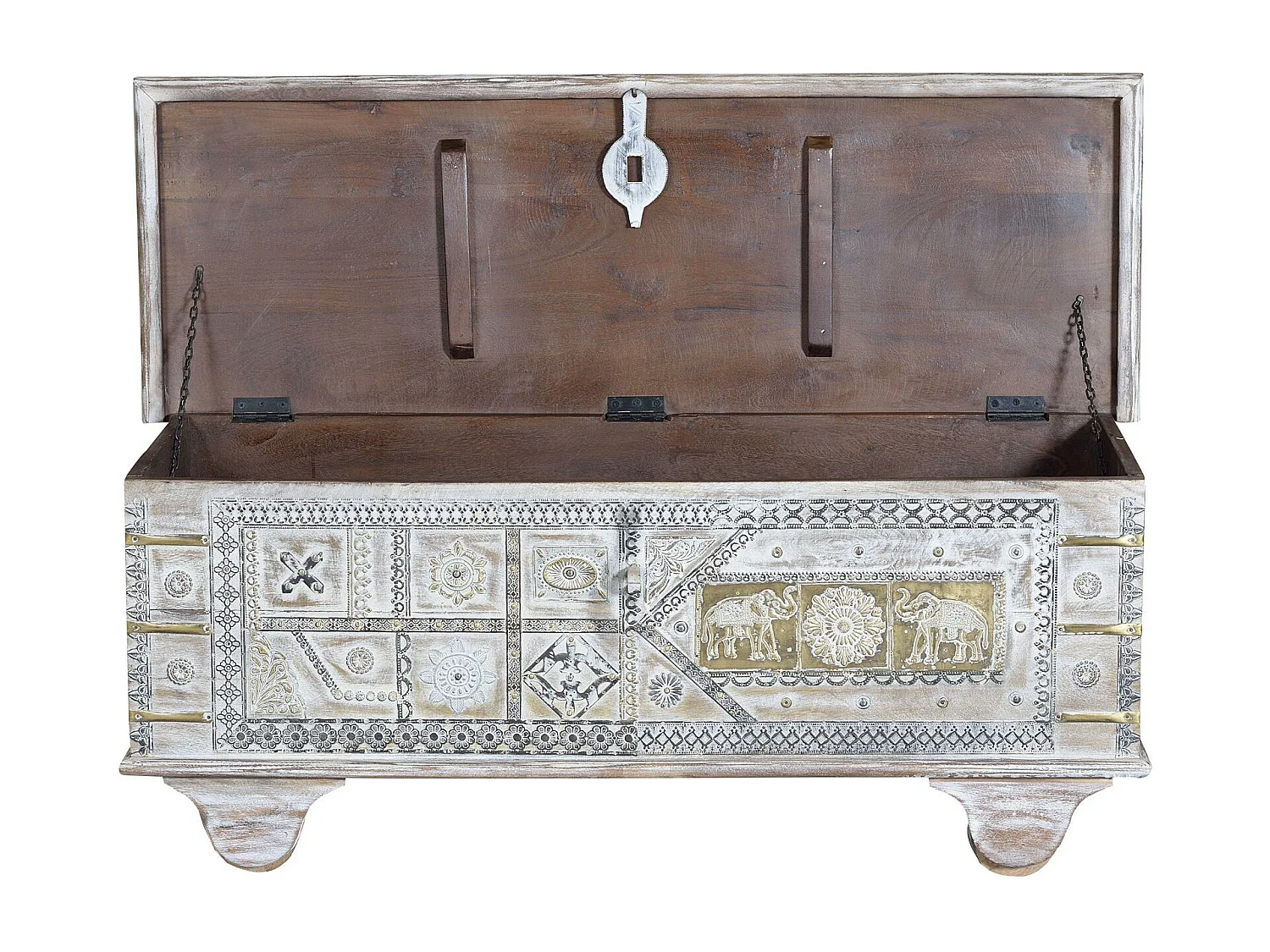 Coffre en bois de manguier blanc vieilli