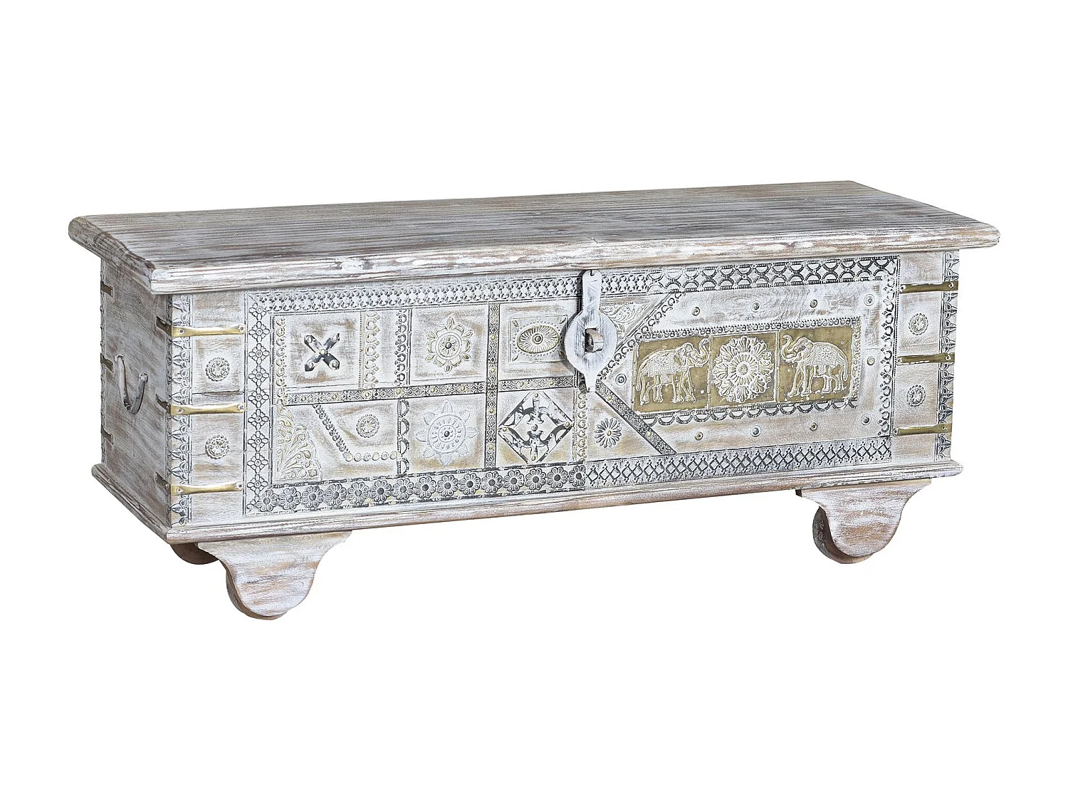 Coffre en bois de manguier blanc vieilli