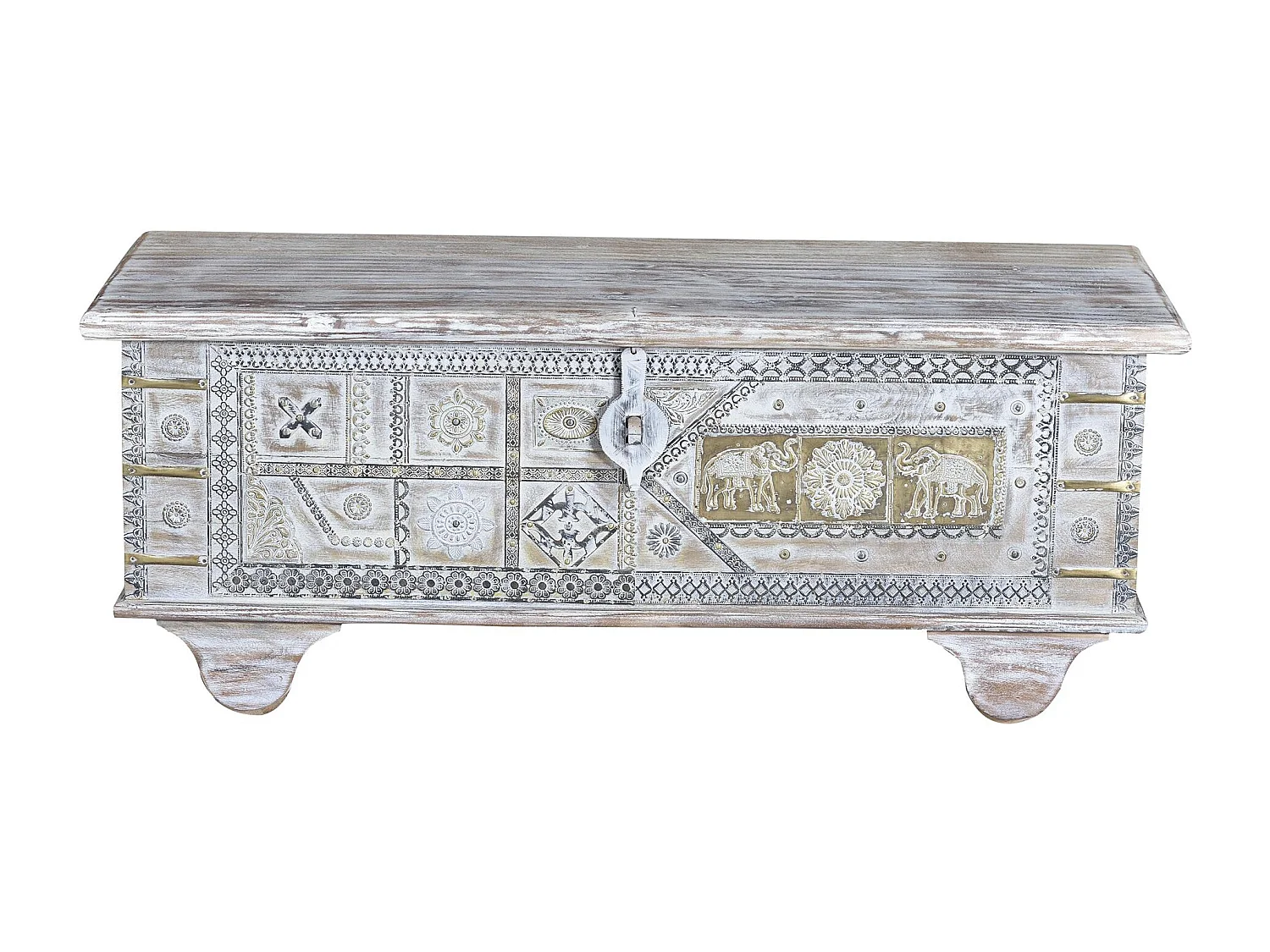 Coffre en bois de manguier blanc vieilli