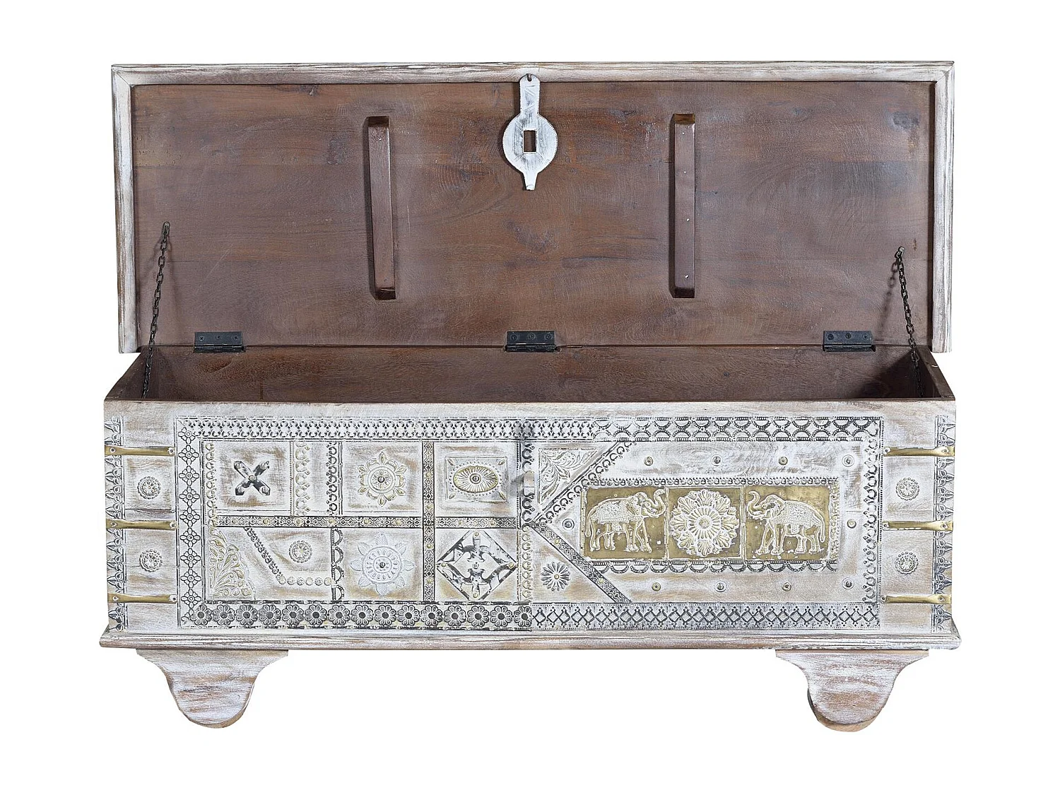 Coffre en bois de manguier blanc vieilli