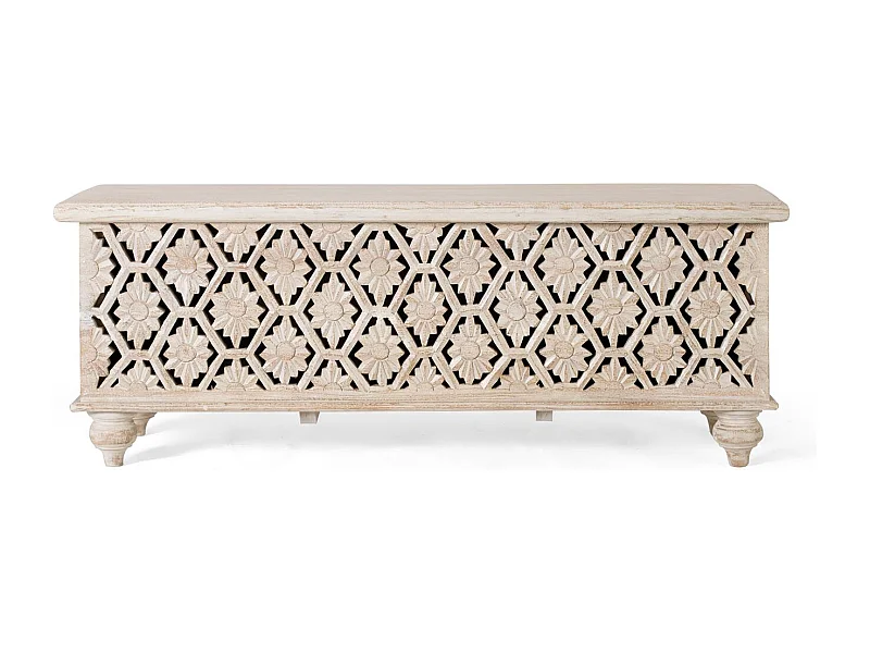 Malle fabriquée artisanalement en bois de manguier avec ouverture