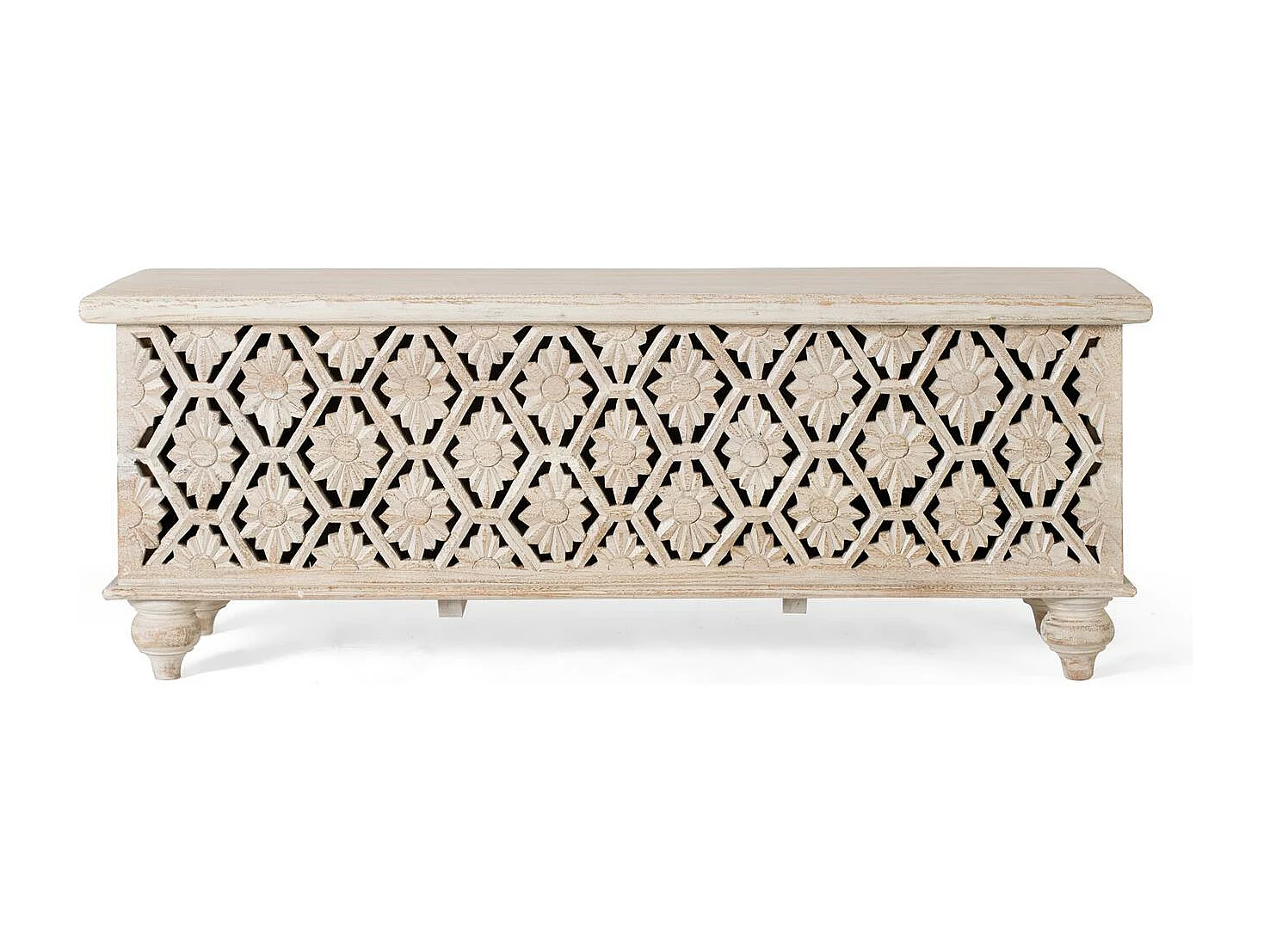 Malle fabriquée artisanalement en bois de manguier avec ouverture