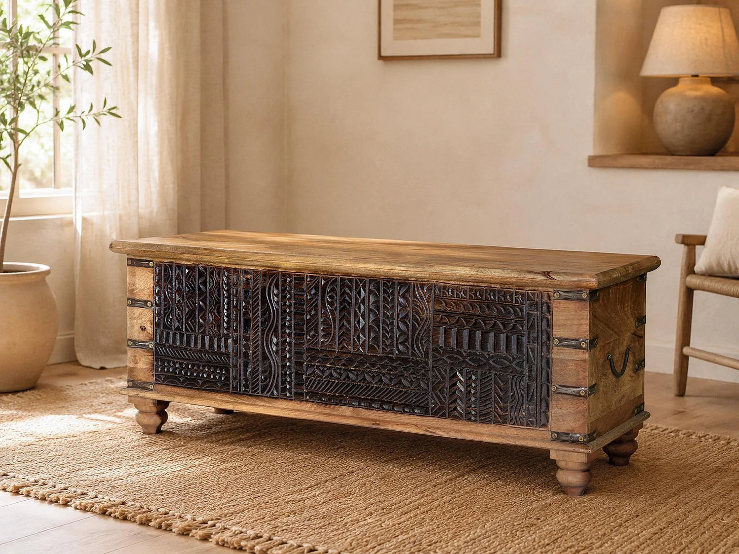 Mangoholzstamm 116 cm im ethnischen Kolonialstil - 45x116x40