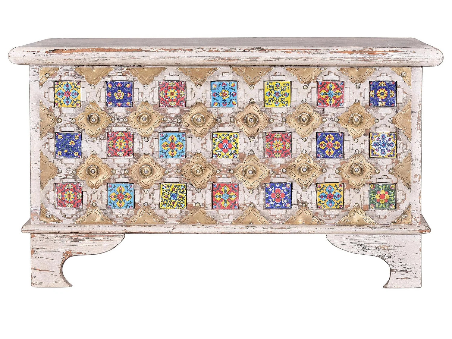 Coffre en bois de manguier 80 cm, style méditerranéen moderne - 46 x 80 x 40