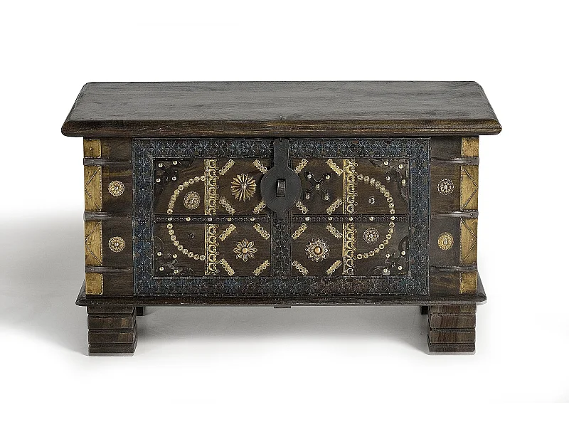 Coffre en bois de manguier marron foncé