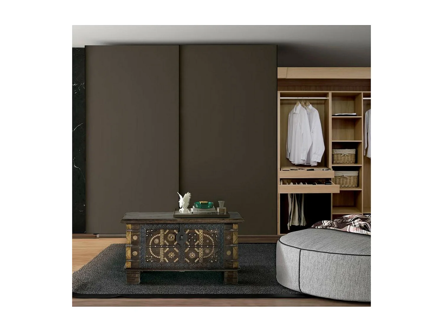 Coffre en bois de manguier marron foncé