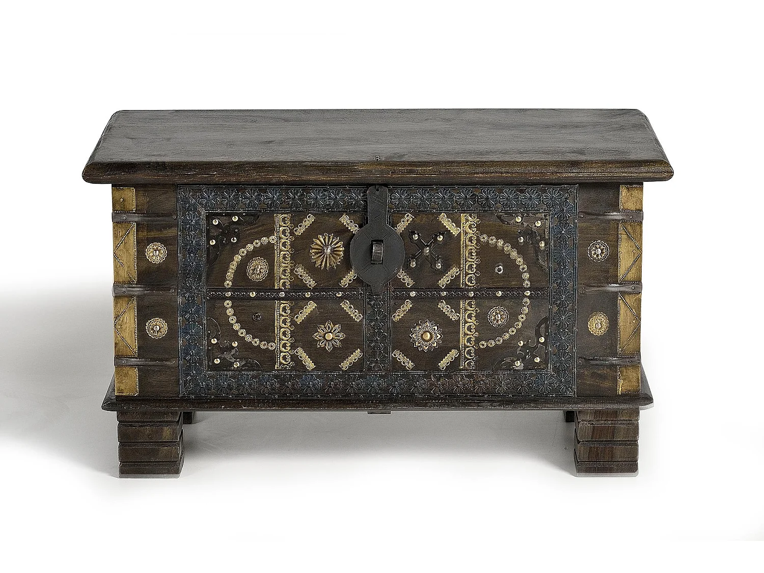 Coffre en bois de manguier marron foncé