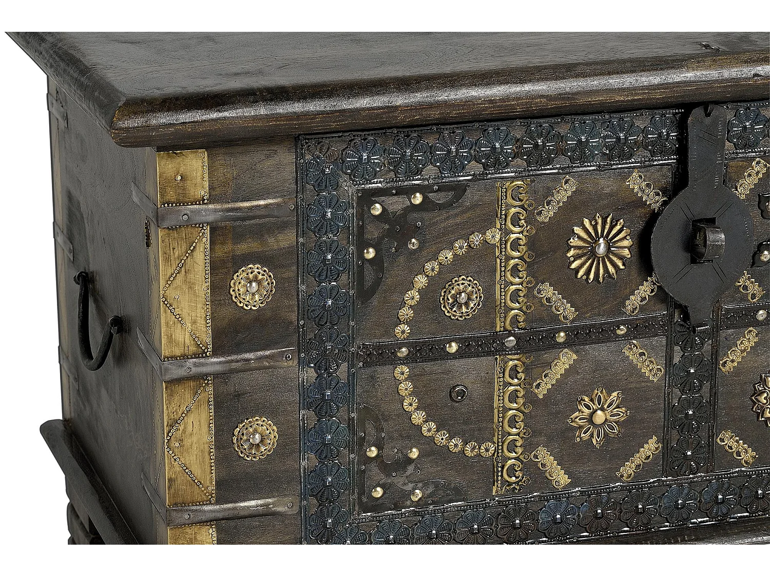 Coffre en bois de manguier marron foncé