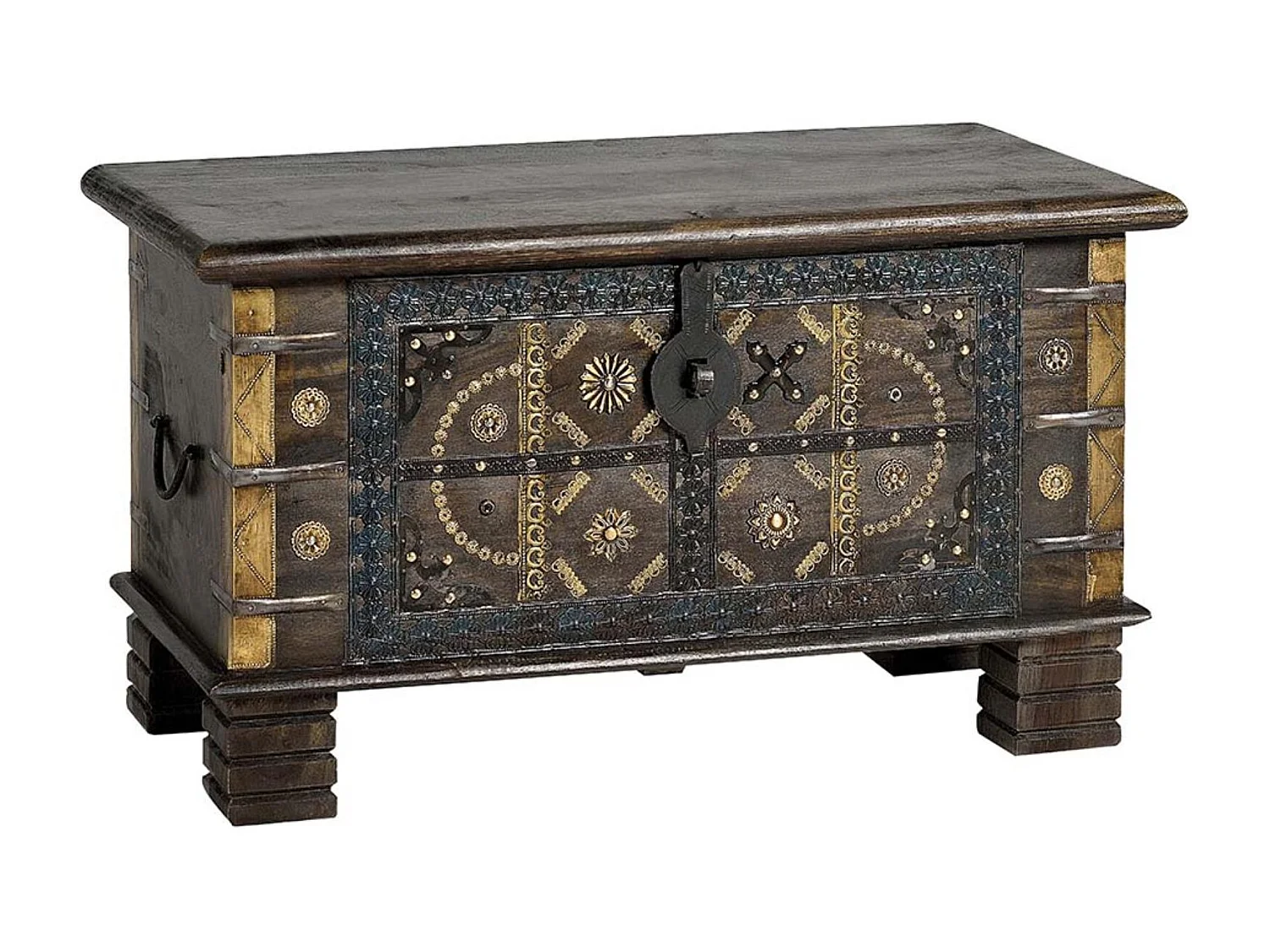 Coffre en bois de manguier marron foncé