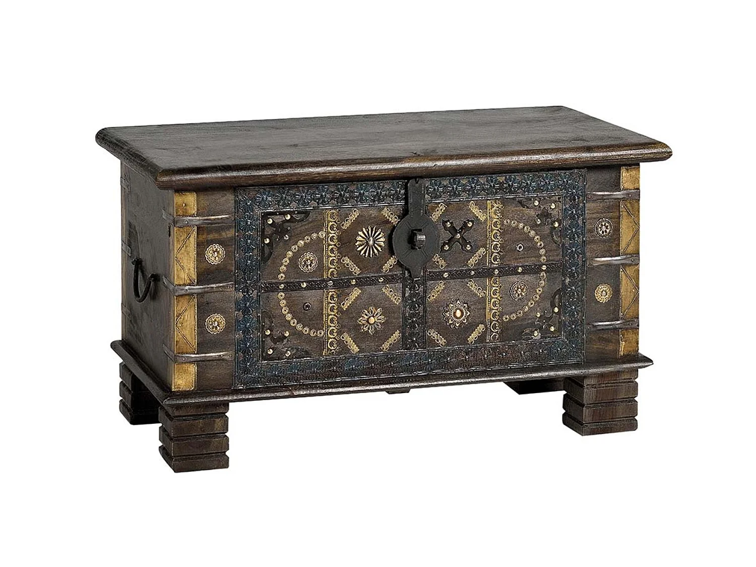 Coffre en bois de manguier 80 cm, style ethnique classique - 46 x 80 x 40