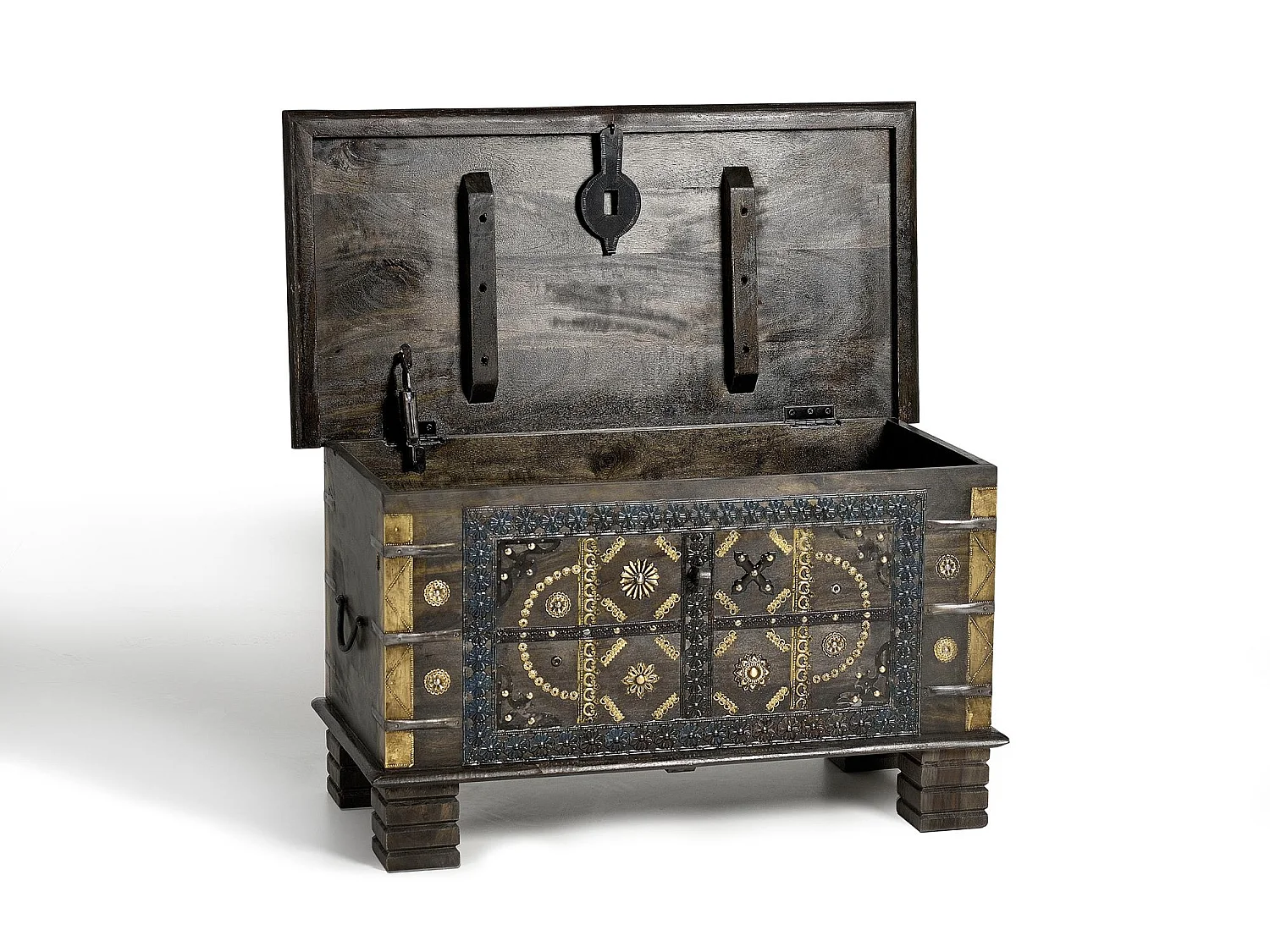 Coffre en bois de manguier 80 cm, style ethnique classique - 46 x 80 x 40