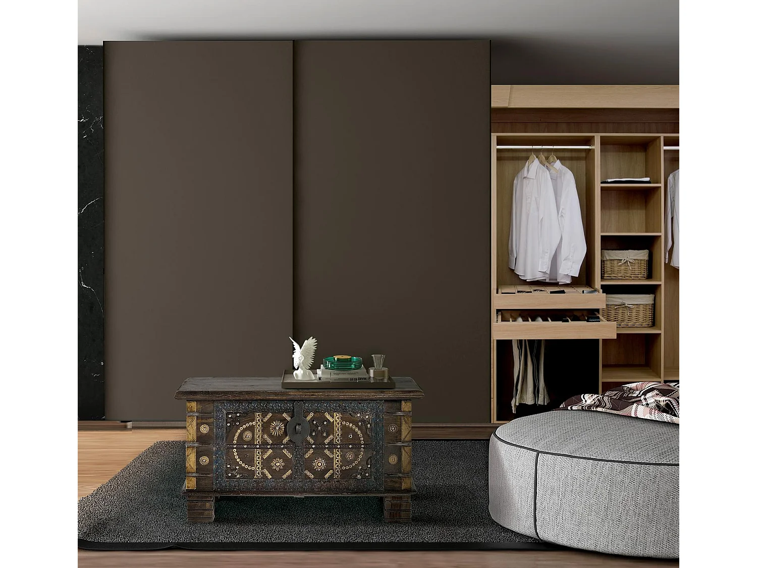 Coffre en bois de manguier 80 cm, style ethnique classique - 46 x 80 x 40