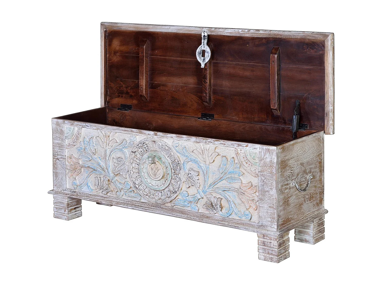 Coffre en bois de manguier aux couleurs pastel