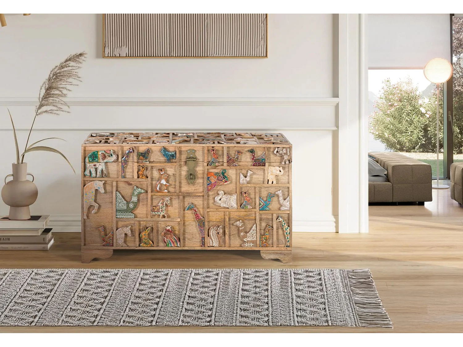 Mangohouten kist 80 cm, rustieke vintage stijl - 47x80x40