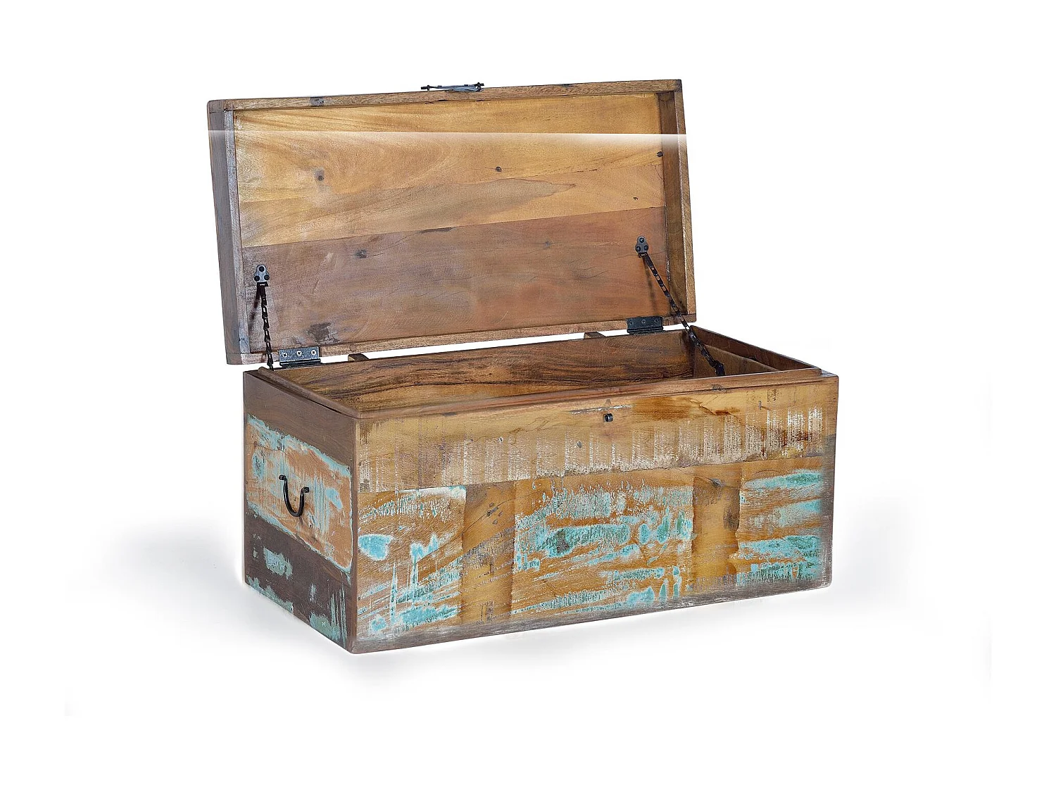 Coffre réalisée à la main en bois recyclé multicolore