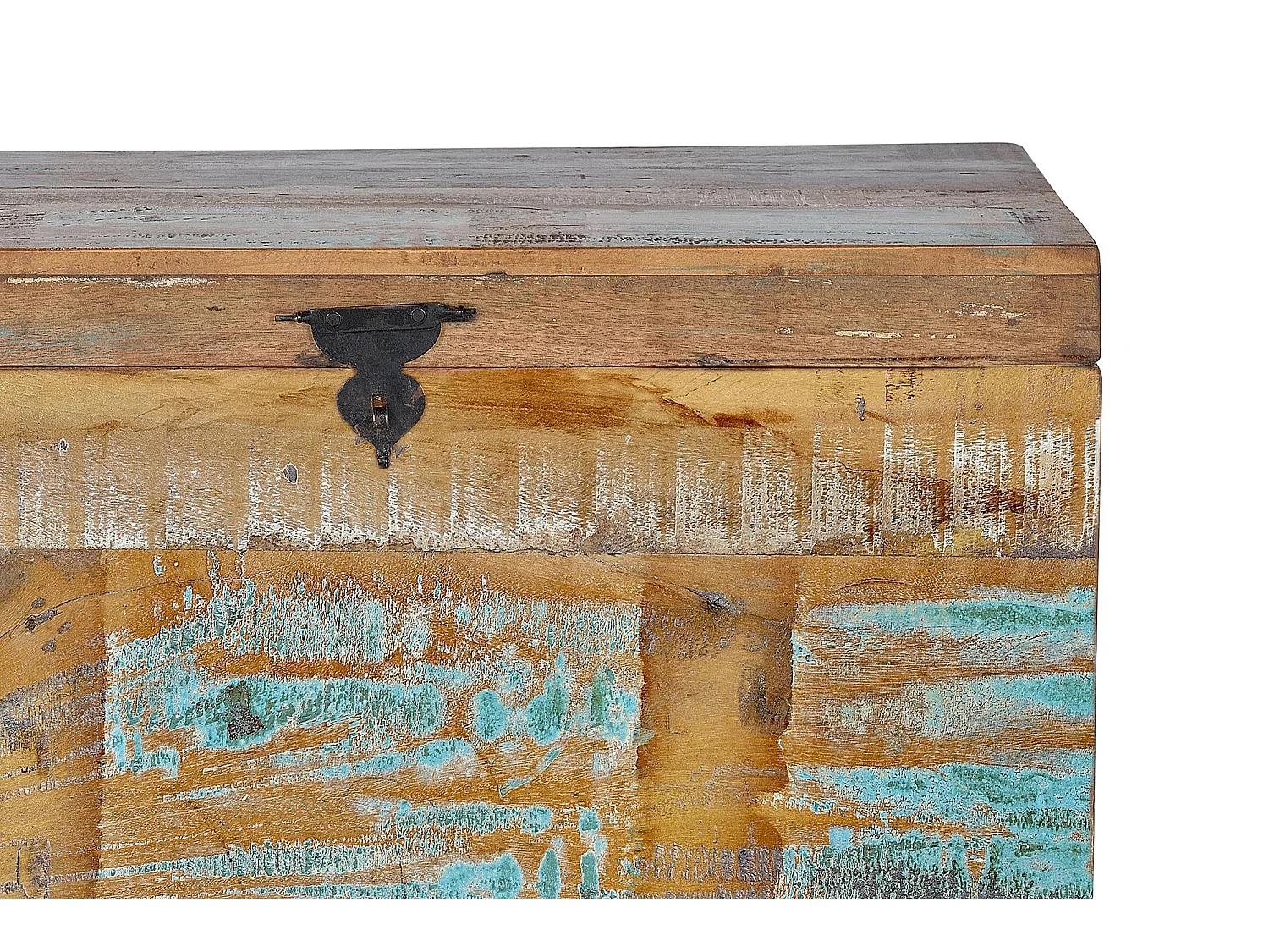 Coffre réalisée à la main en bois recyclé multicolore