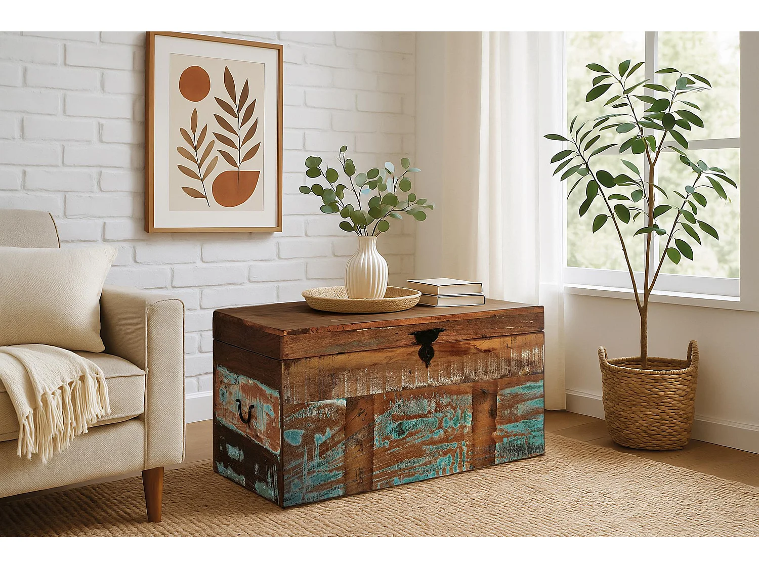 Coffre en bois recyclé 80 cm style vintage - 40x80x40