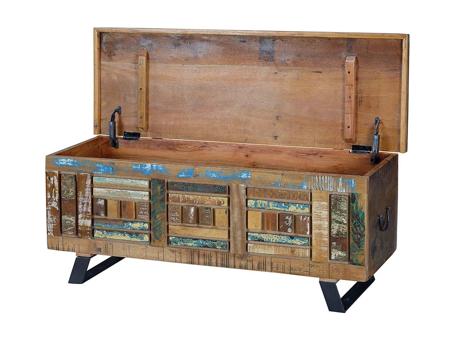 Malle exclusive en bois recyclé multicolore