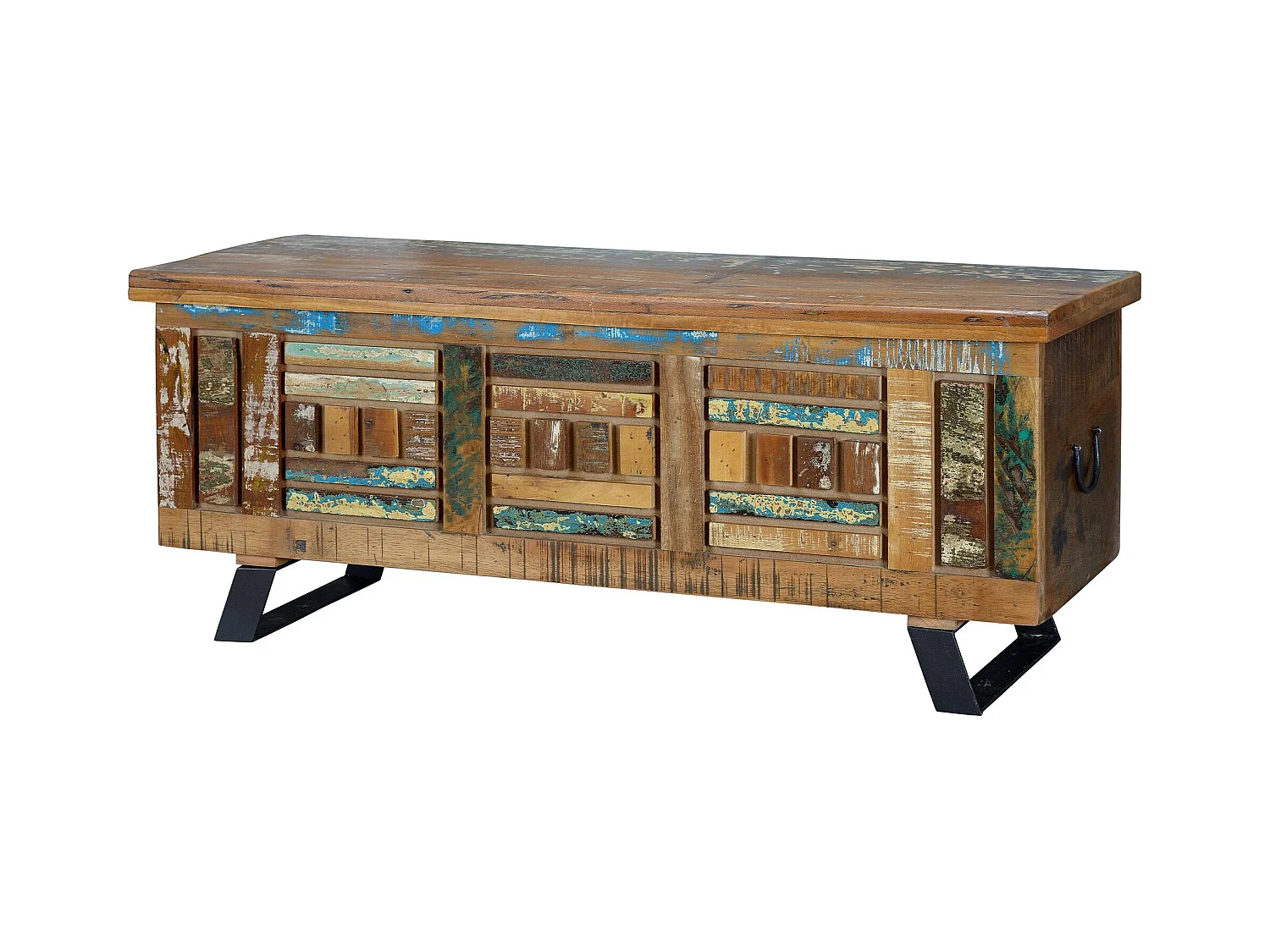 Malle exclusive en bois recyclé multicolore