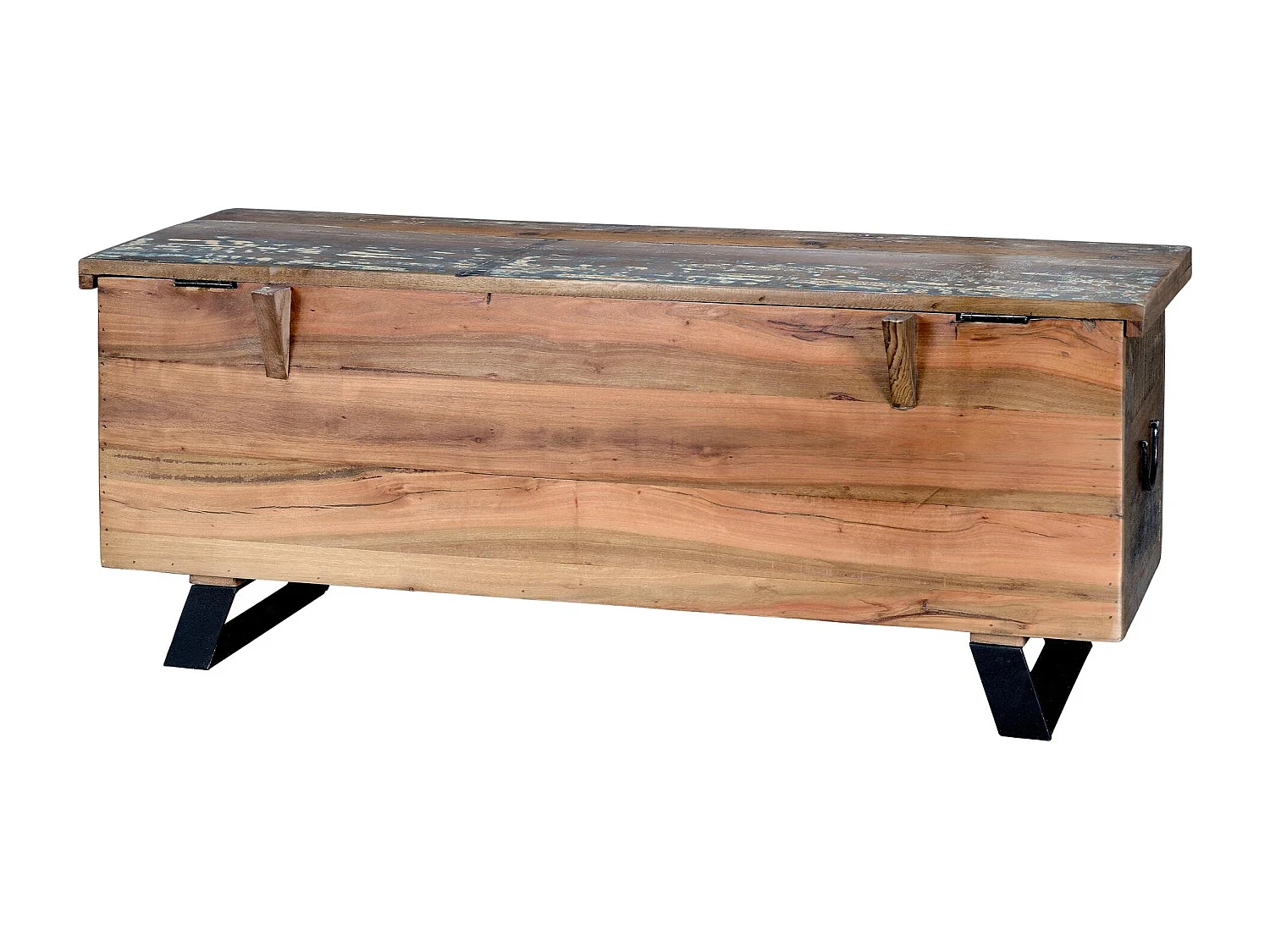 Cassapanca in legno di riciclo e piedi in metallo