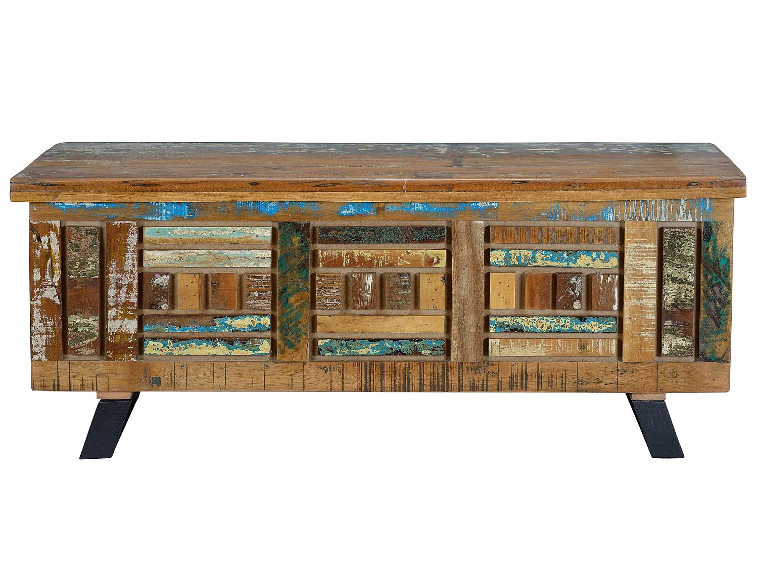 Coffre en bois recyclé 116 cm, style industriel vintage - 47 x 116 x 40