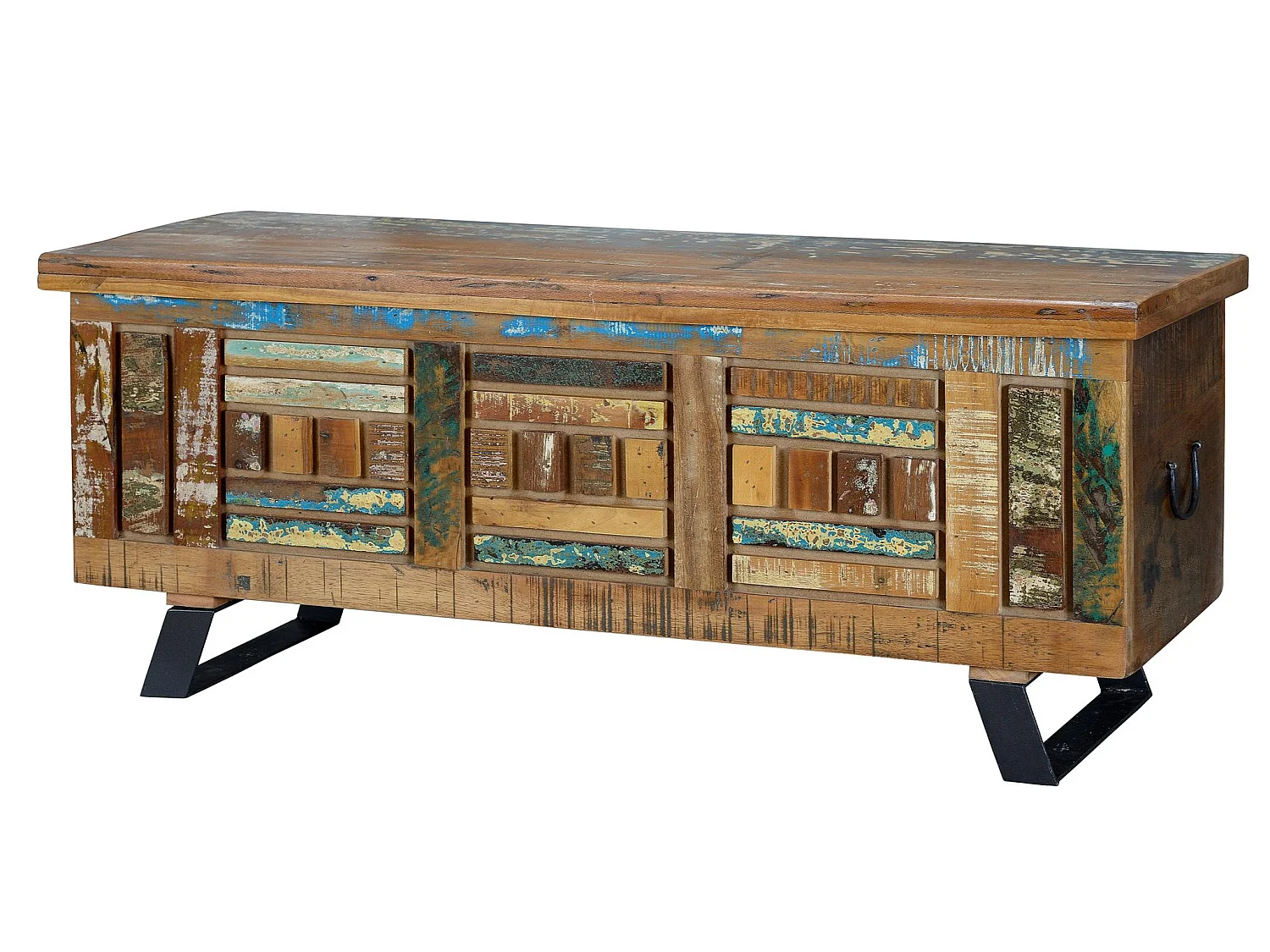 Coffre en bois recyclé 116 cm, style industriel vintage - 47 x 116 x 40