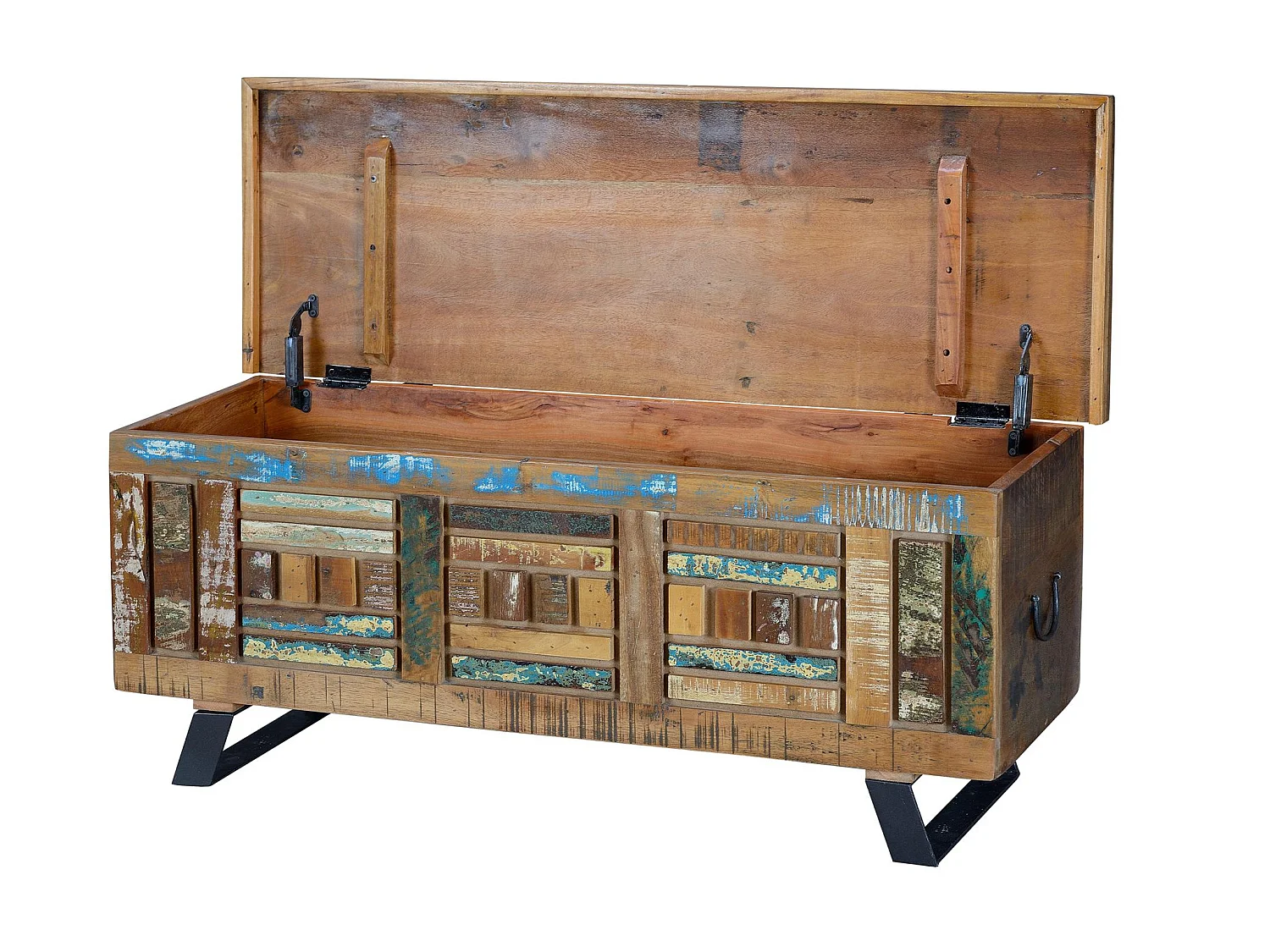 Coffre en bois recyclé 116 cm, style industriel vintage - 47 x 116 x 40