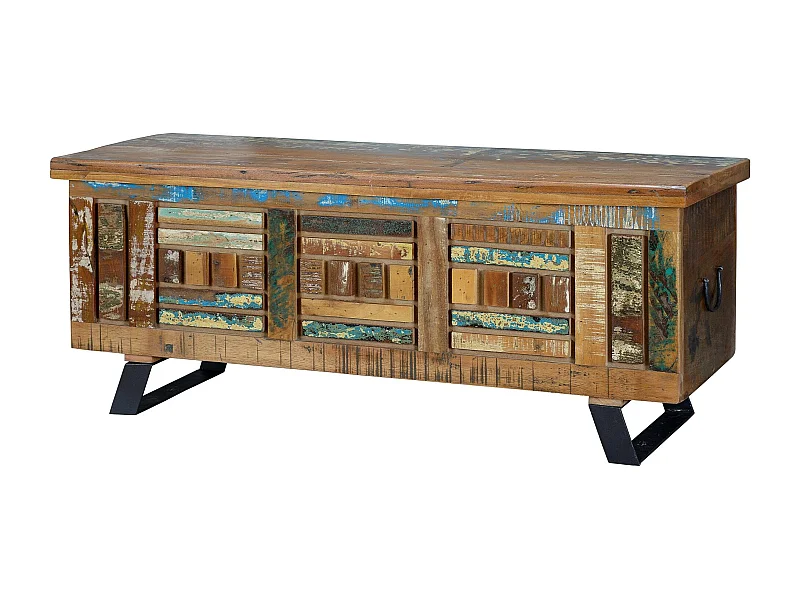 Malle exclusive en bois recyclé multicolore