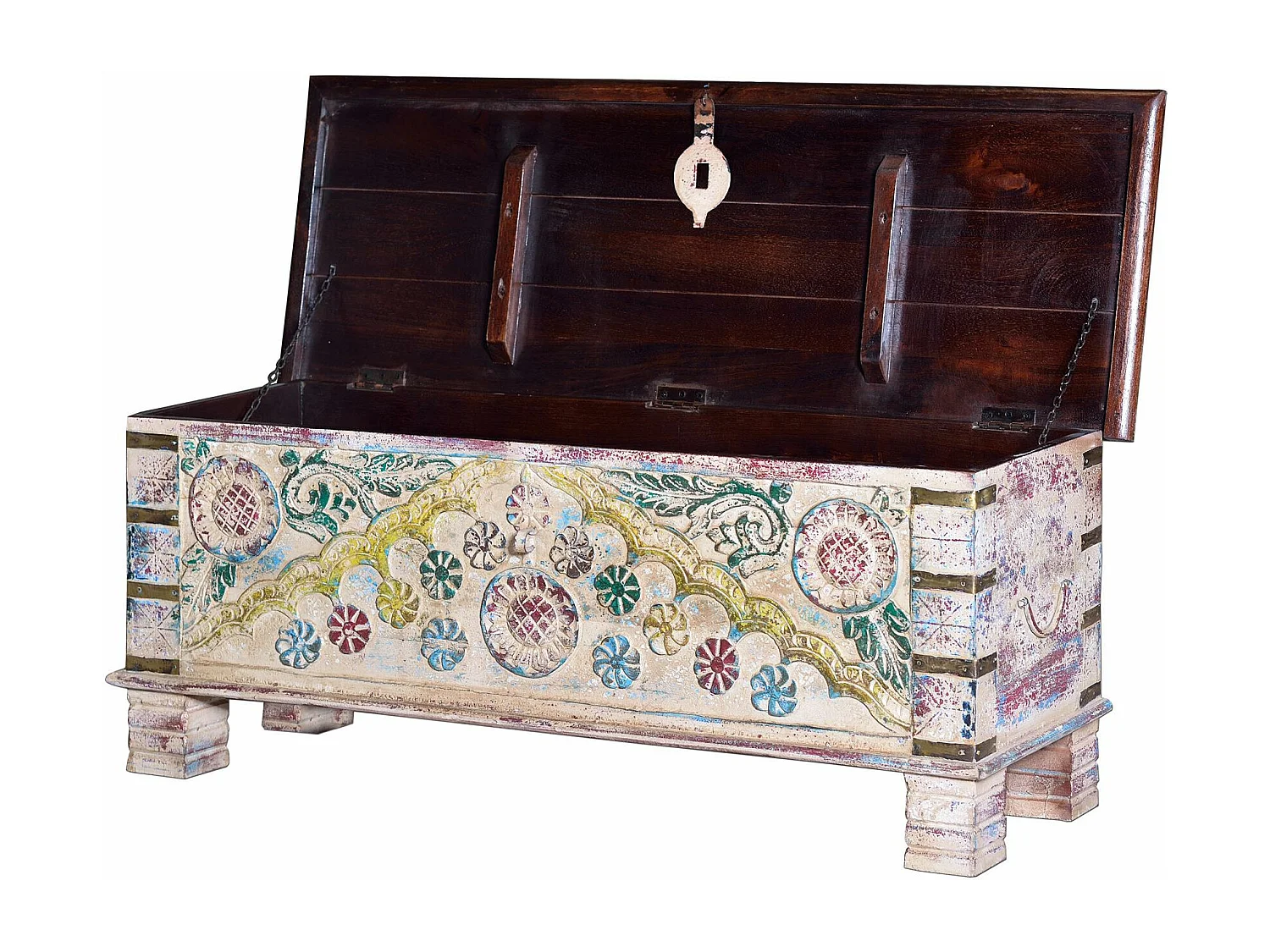 Coffre en bois de manguier multicolore