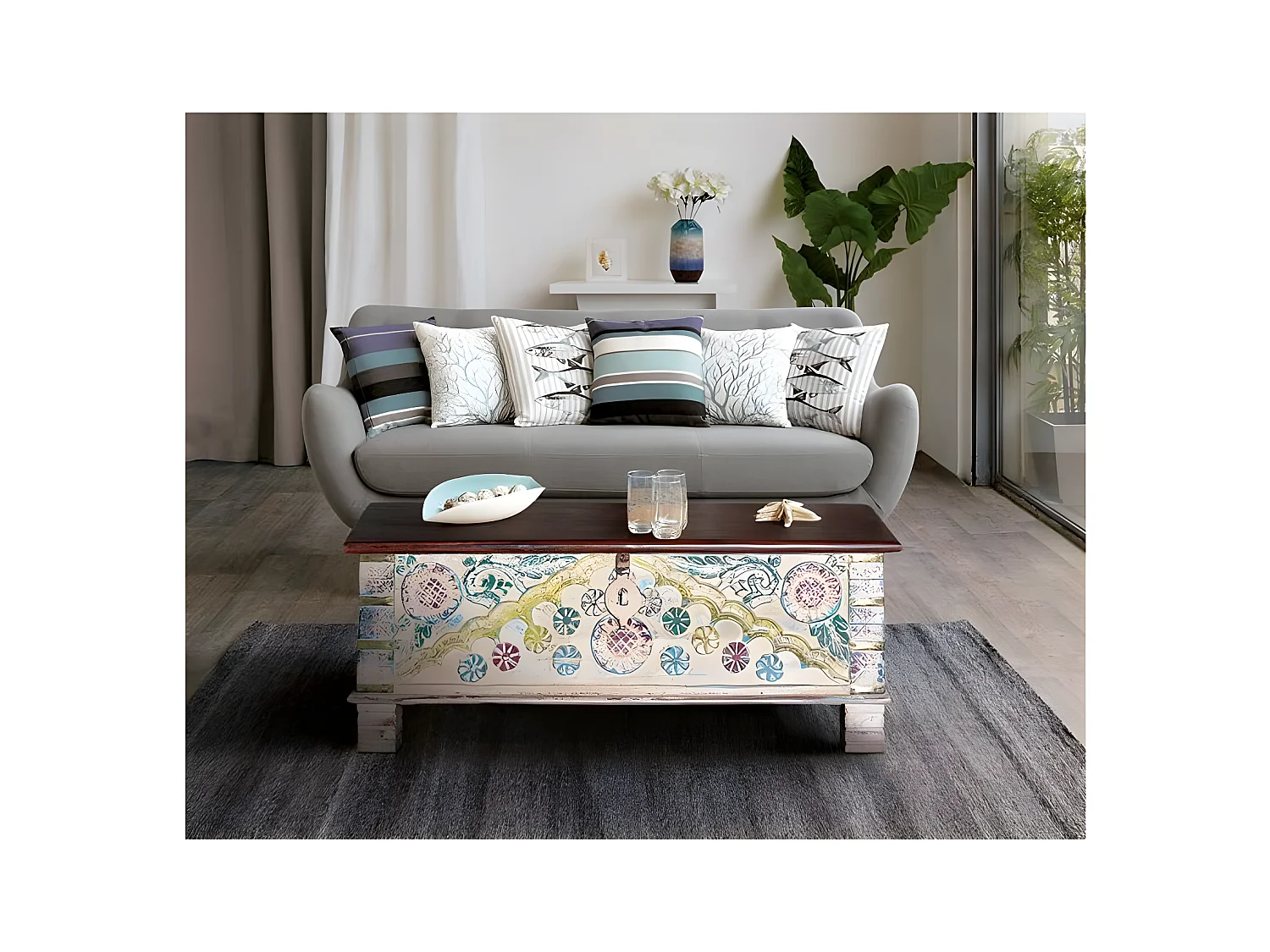 Baúl madera de mango multicolor MULTICOLOR.Giner y Colomer 45x40x116