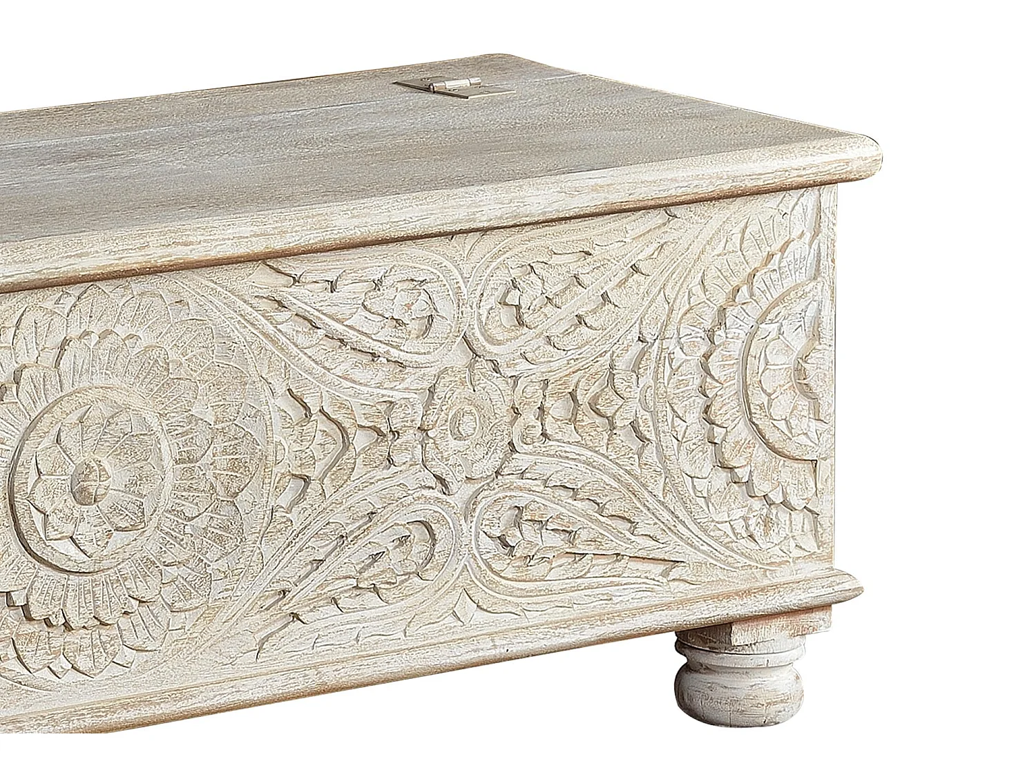 Coffre en bois de manguier blanc vieilli