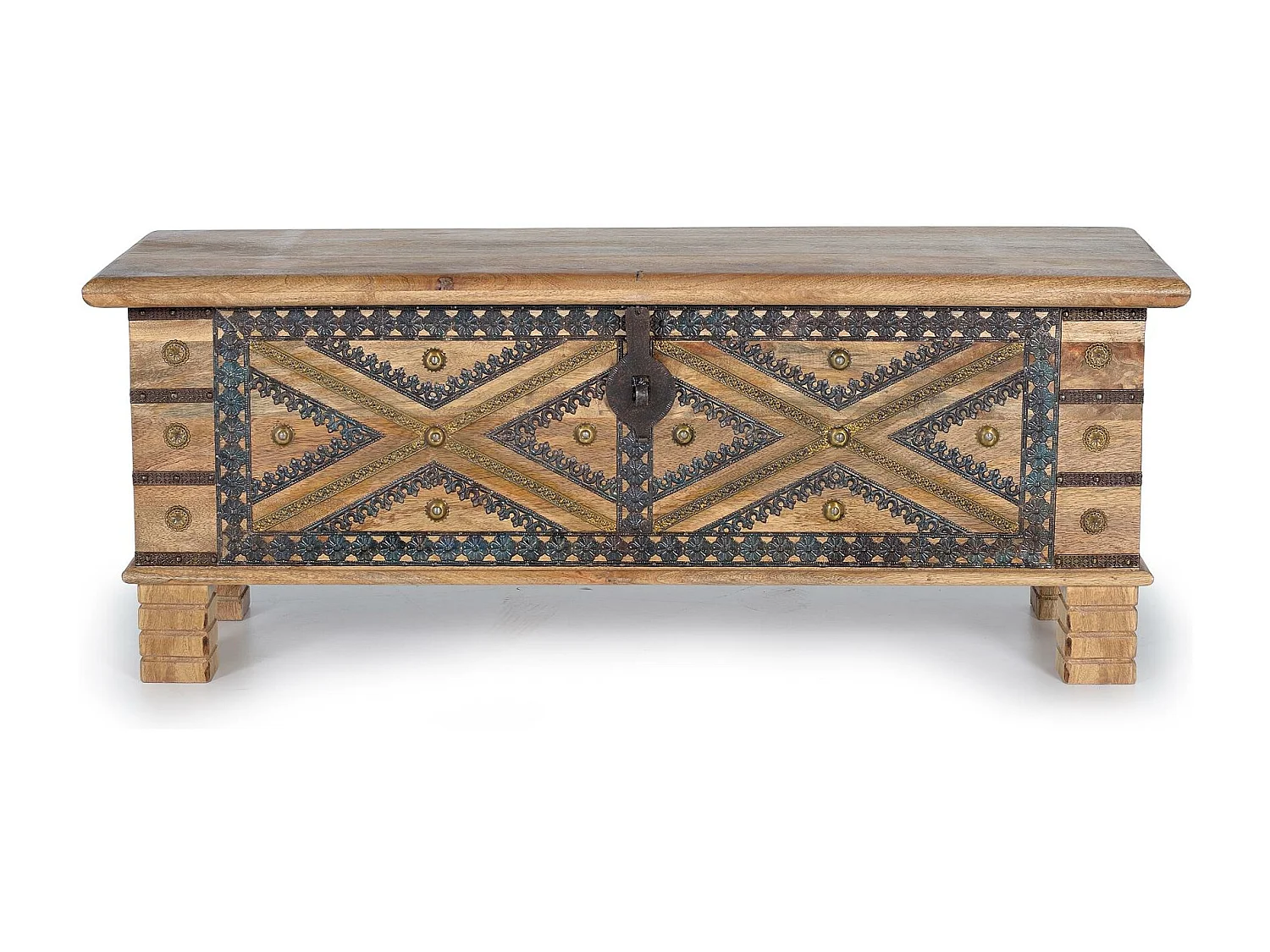 Coffre en bois de manguier et détails en métal de couleur naturelle