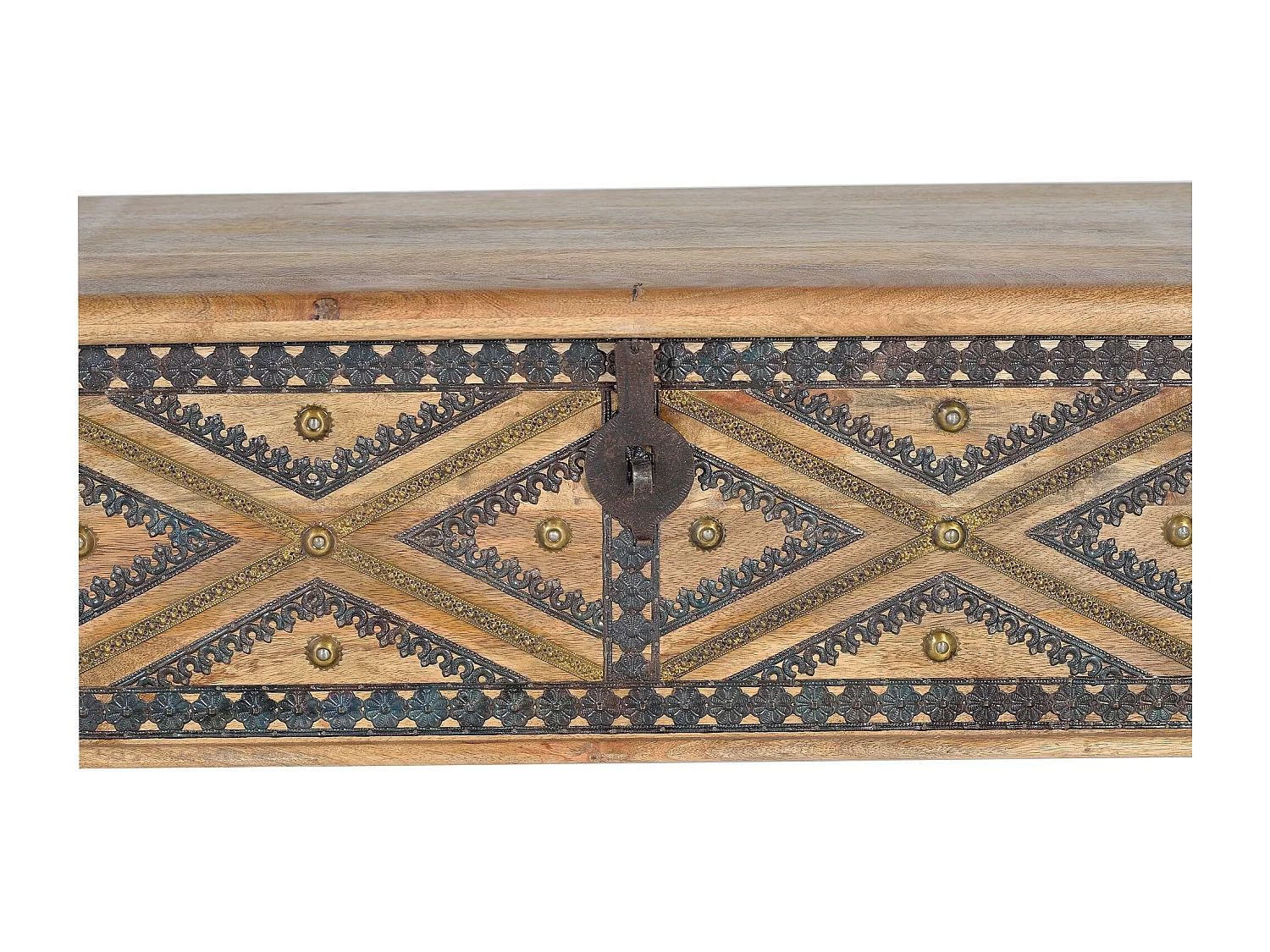 Coffre en bois de manguier et détails en métal de couleur naturelle