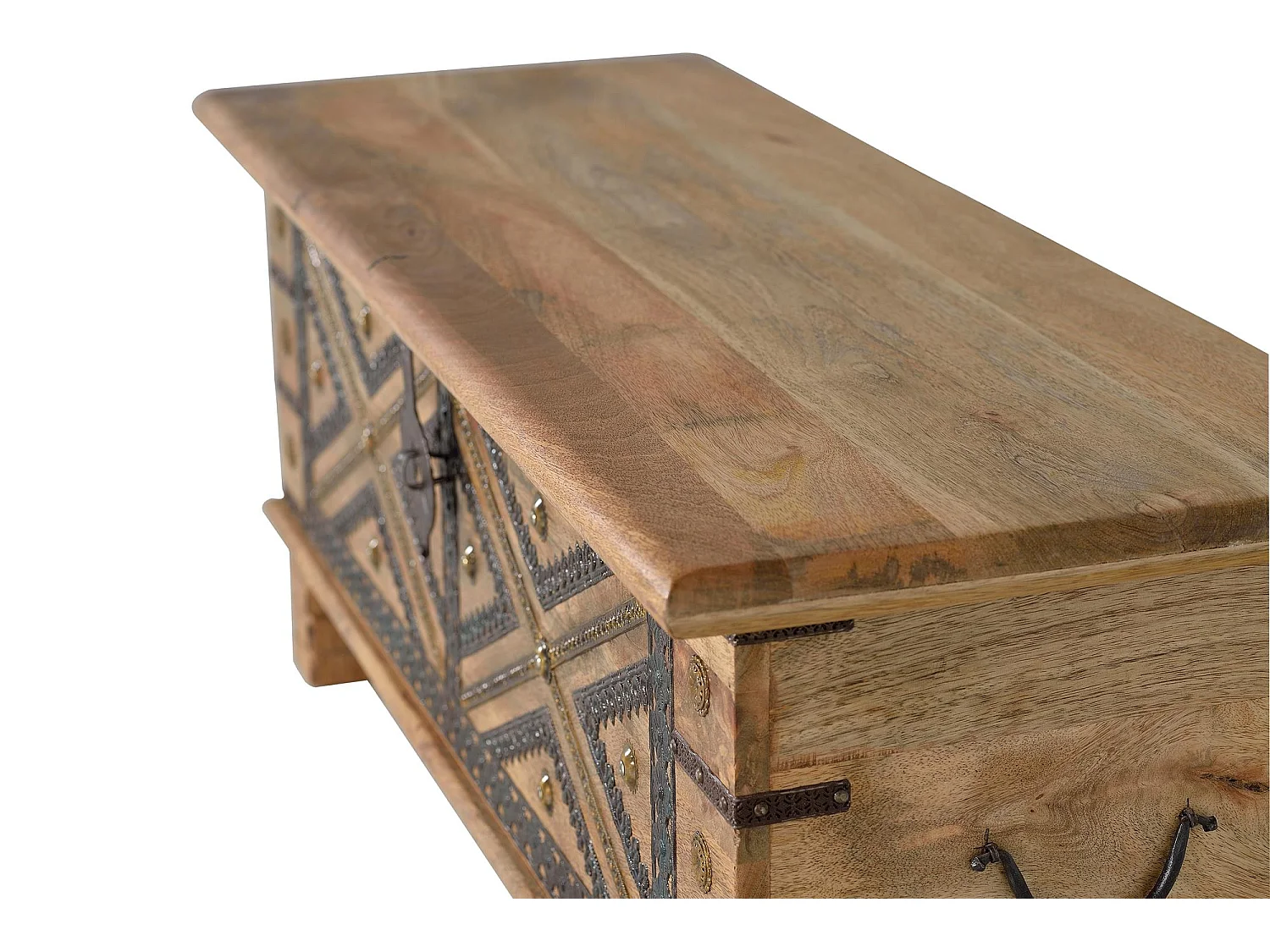 Coffre en bois de manguier et détails en métal de couleur naturelle