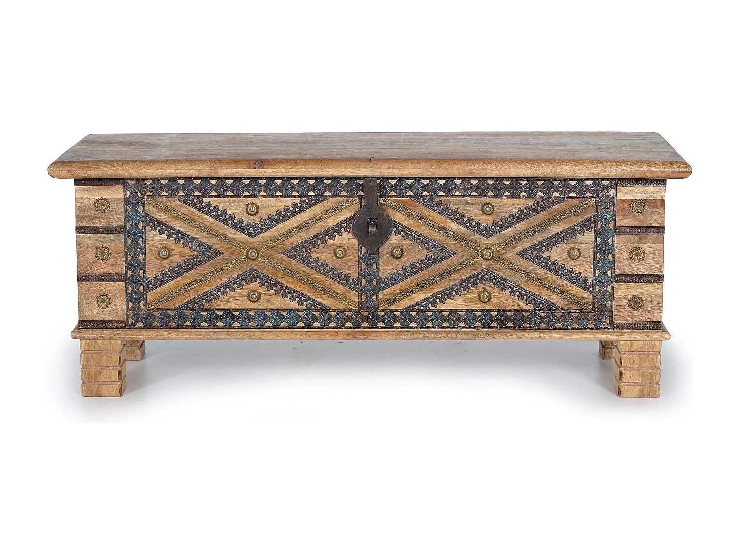 Pień z drewna mango z metalowymi detalami w kolorze naturalnym