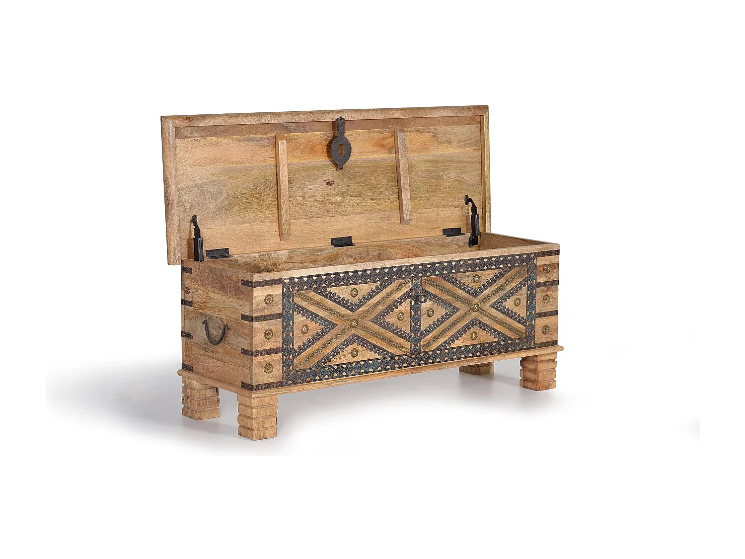 Pień z drewna mango z metalowymi detalami w kolorze naturalnym