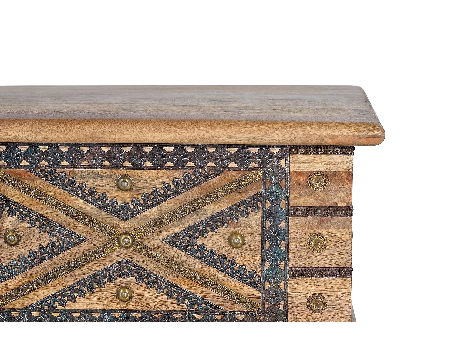 Pień z drewna mango z metalowymi detalami w kolorze naturalnym