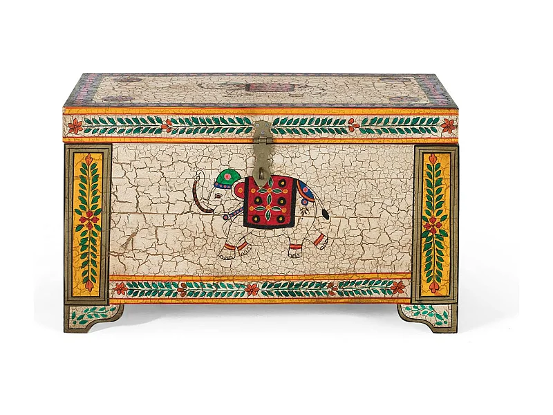 Ręcznie malowany pień z drewna mango z wielokolorowymi detalami