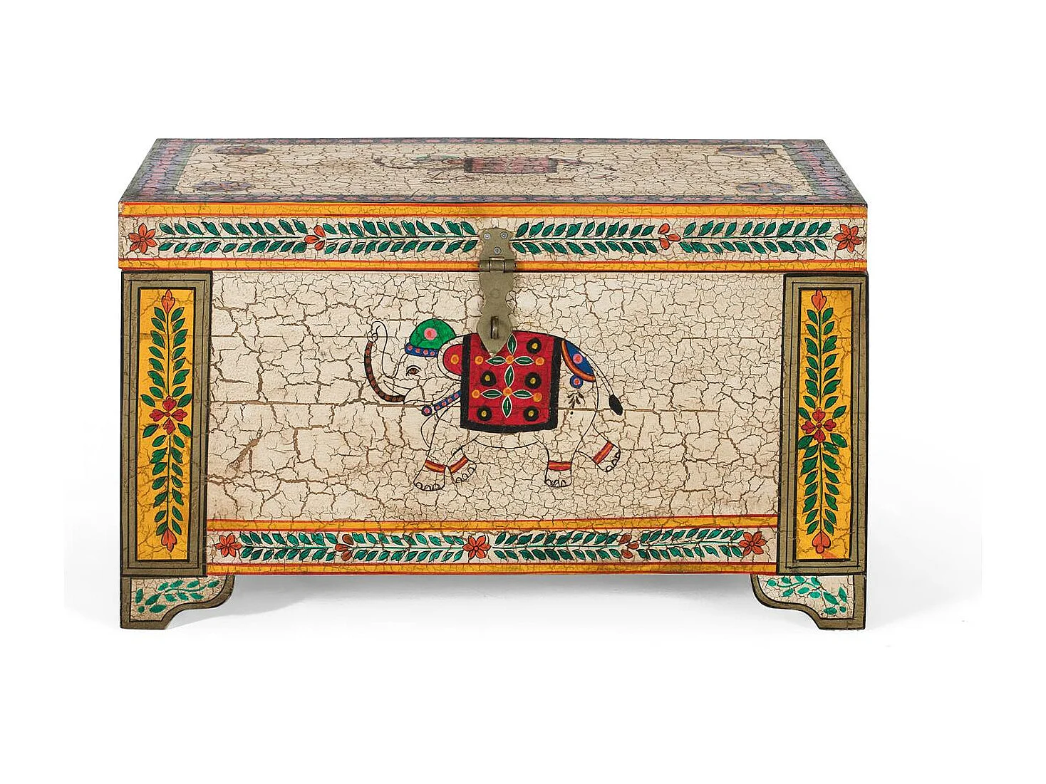 Coffre en bois manguier peint à la main multicolore