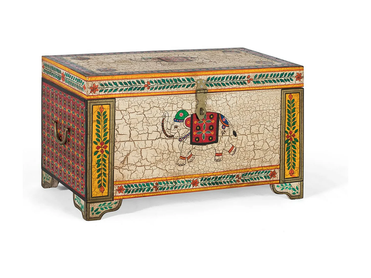 Coffre en bois manguier peint à la main multicolore