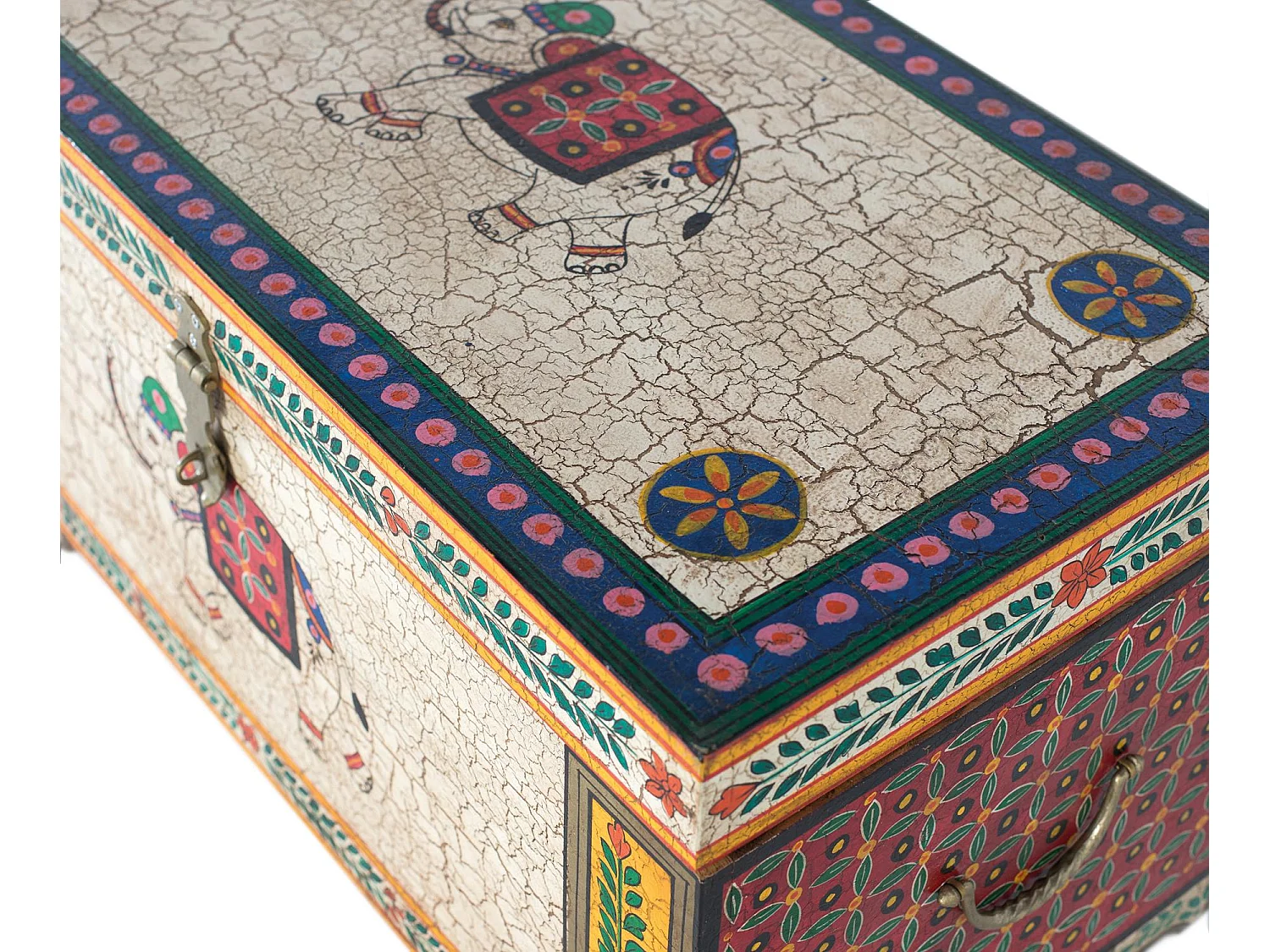 Cassapanca in legno di mango dipinta a mano multicolore