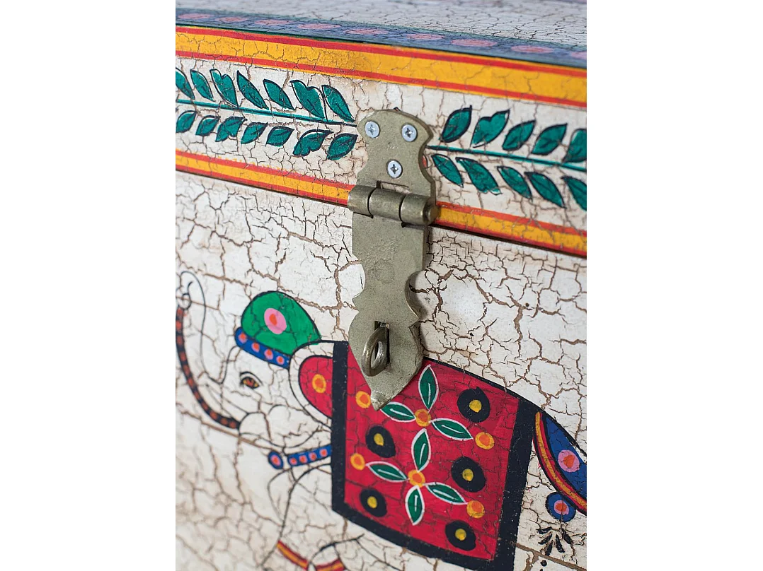 Cassapanca in legno di mango dipinta a mano multicolore