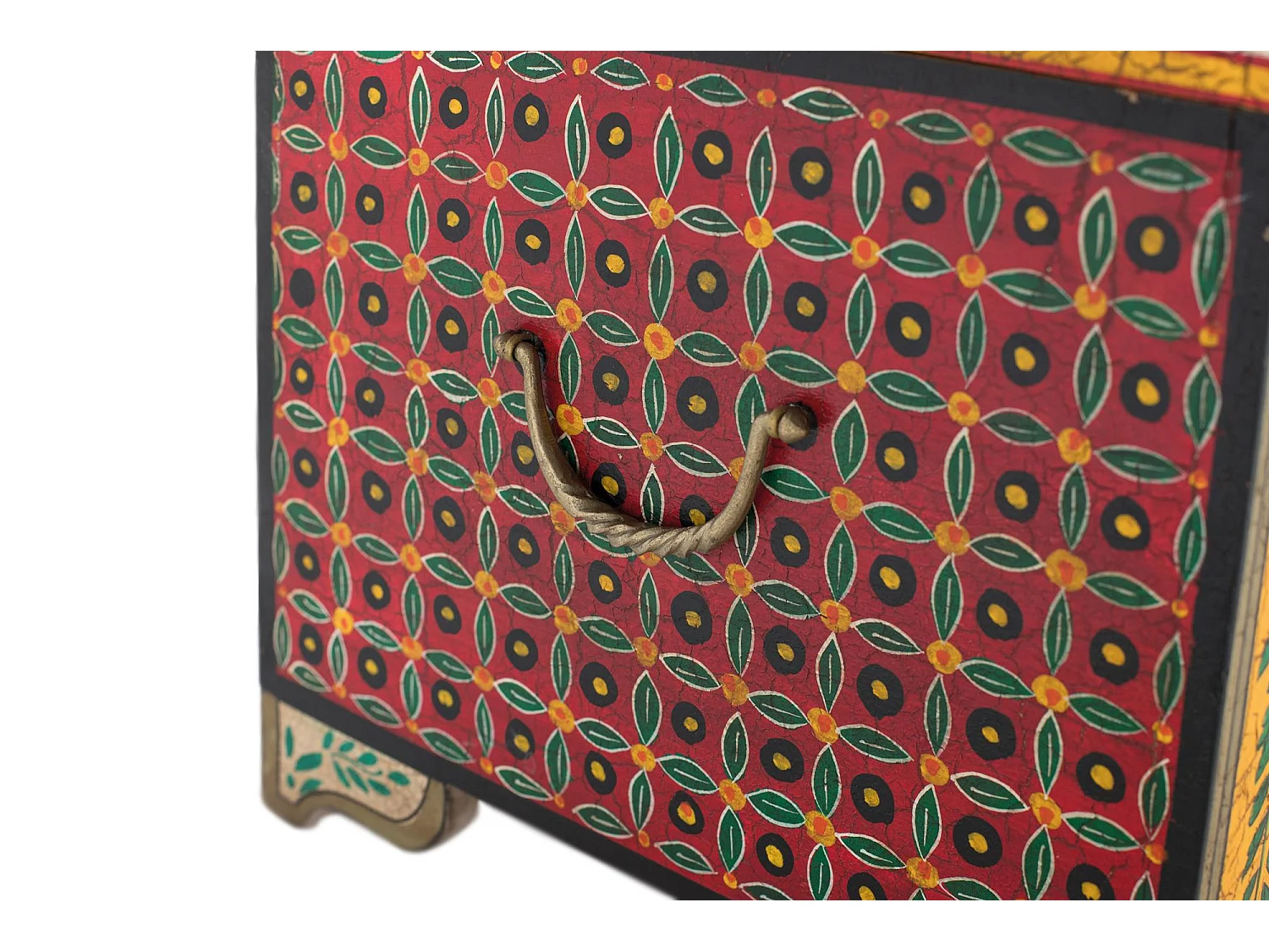 Cassapanca in legno di mango dipinta a mano multicolore