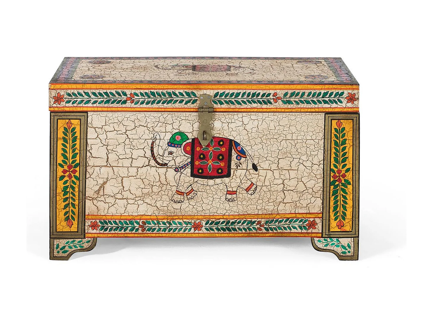 Coffre en bois manguier peint à la main multicolore