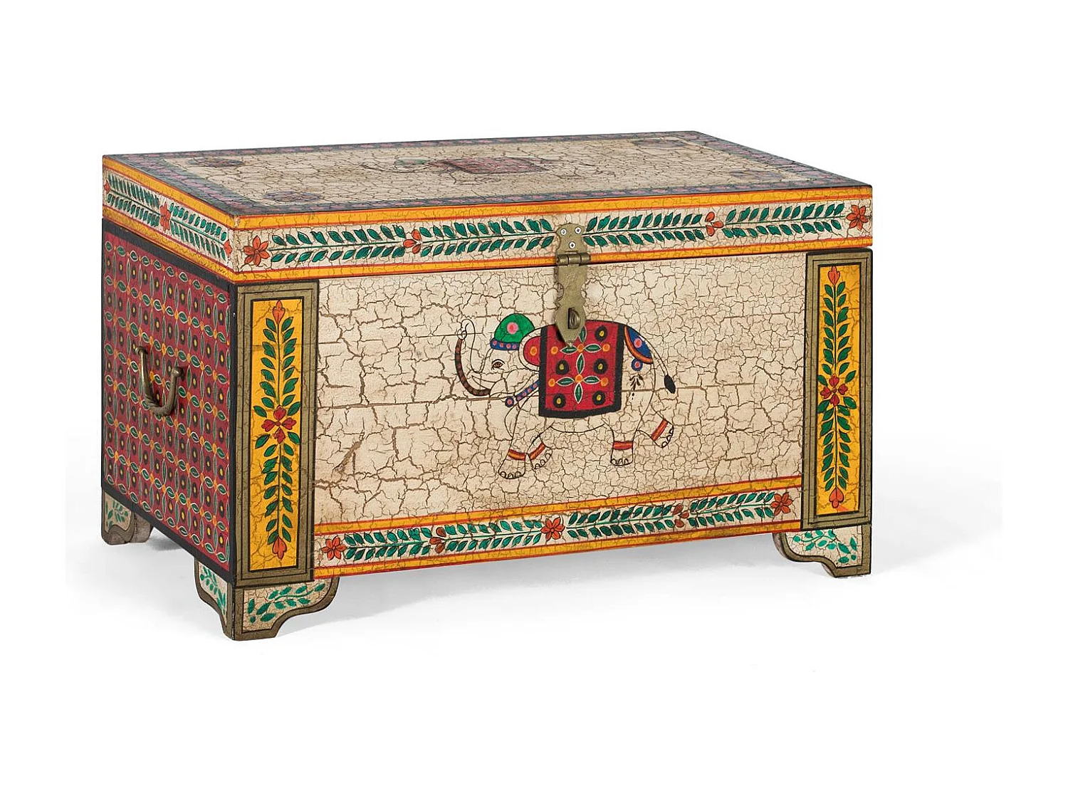 Coffre en bois manguier peint à la main multicolore