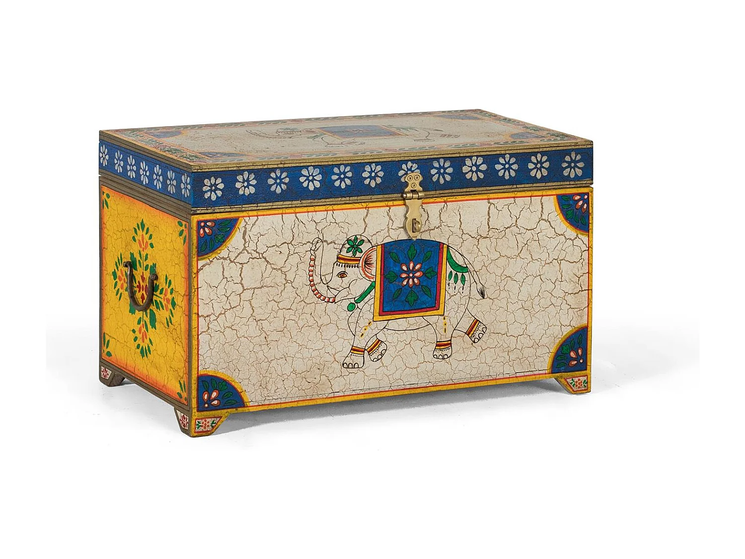 Coffre en bois manguier peint à la main multicolore