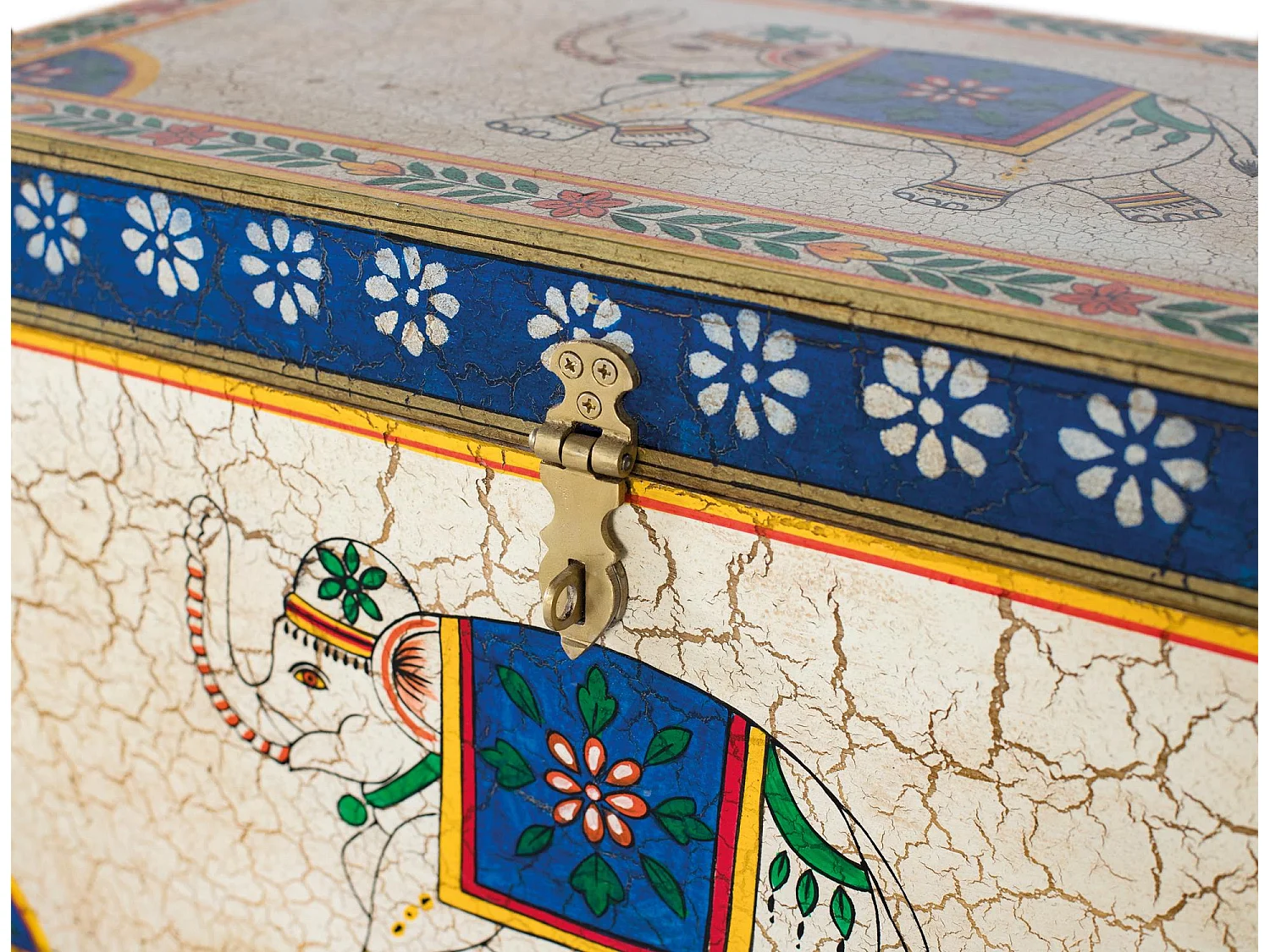 Coffre en bois manguier peint à la main multicolore