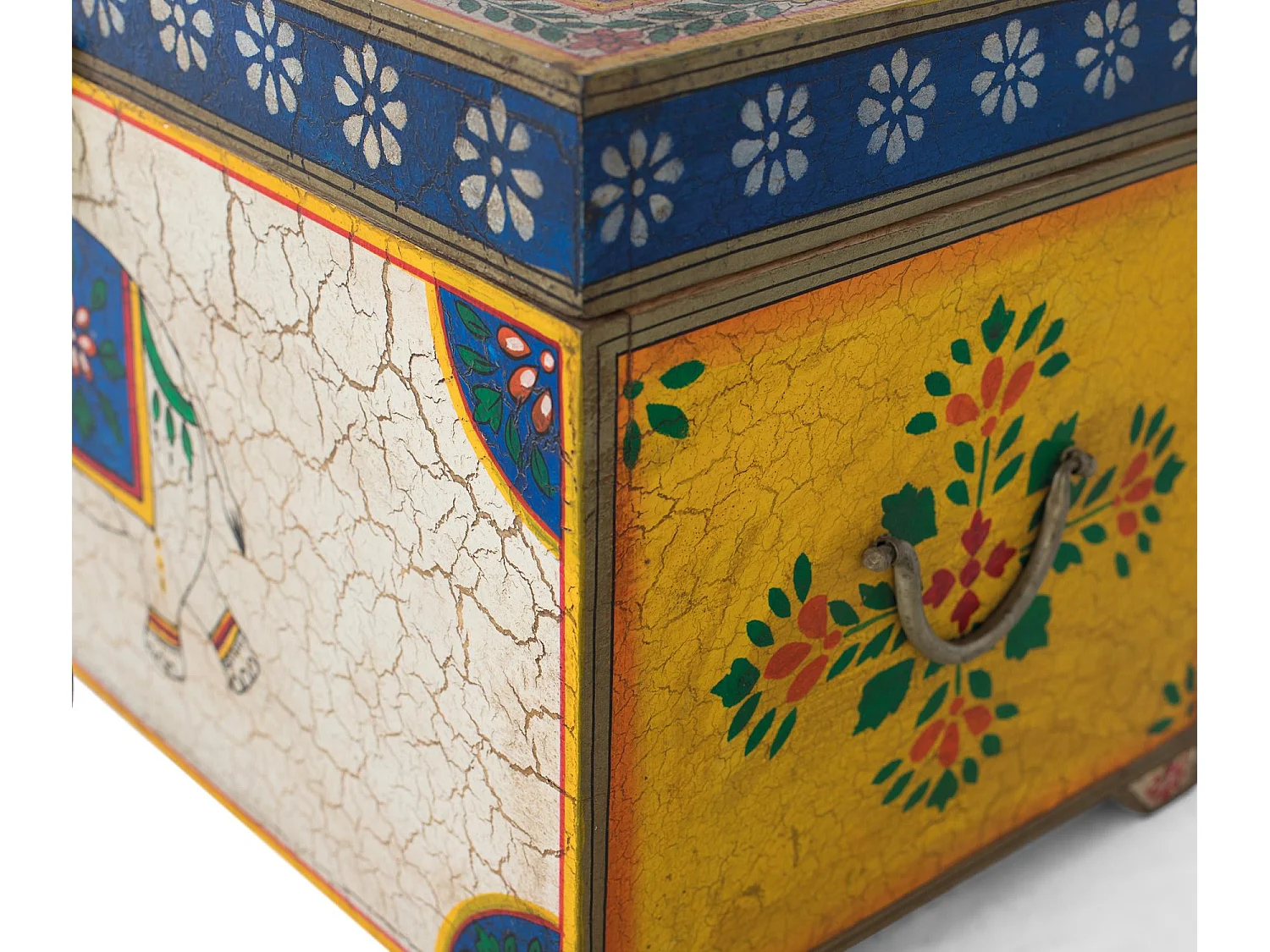 Skrzynia z drewna manguier pomalowana à la main wielokolorowo