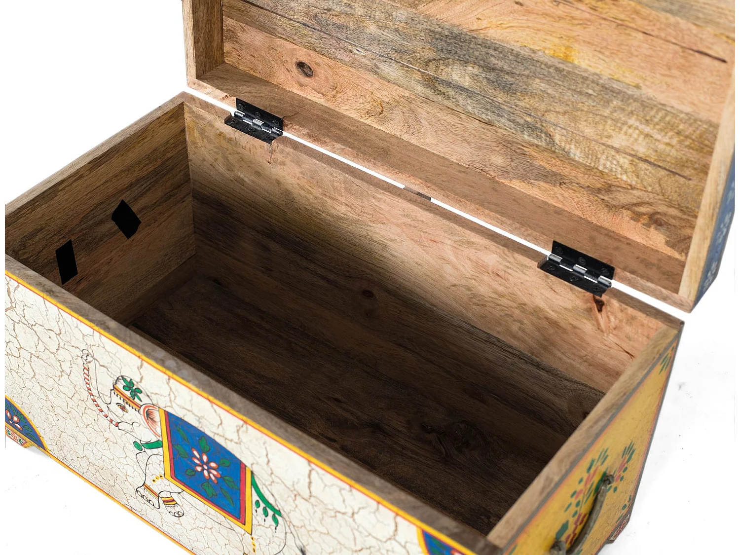 Kist van houten manguier, à la main veelkleurig geschilderd