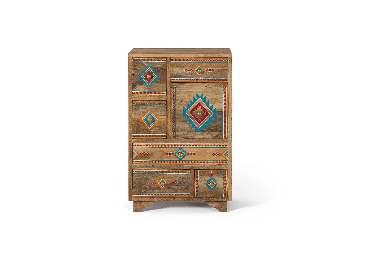 Table d'appoint en bois de manguier 42 cm, style ethnique contemporain - 66 x 43 x 29 cm